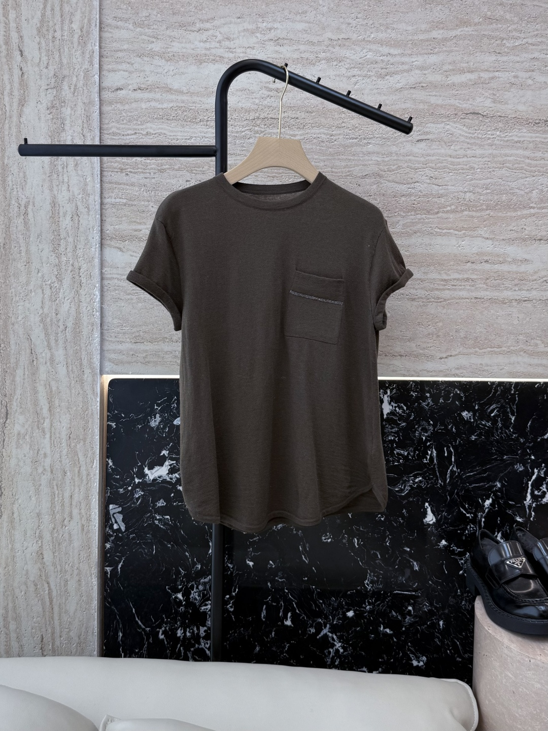 NO:319279,250007# new knitted sweater BC pocket chain wool short-sleeved T-shirt brown dark gray white SML, T-shirt,tees, t-shirt,alexander wang19860909250007#新款针织衫 BC 口袋链条 羊毛 短袖T恤 咖色 深灰色 白色 SML,,T-shirt,tees，t-shirt,alexander wang,Women's clothing