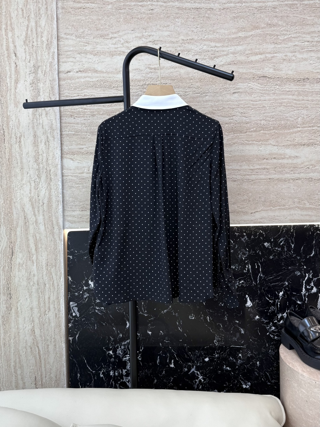 BS692#新款衬衫💕之禾 撞色小翻领 波点小圆点印花 100% 真丝衬衫 黑色 36/38/40/42