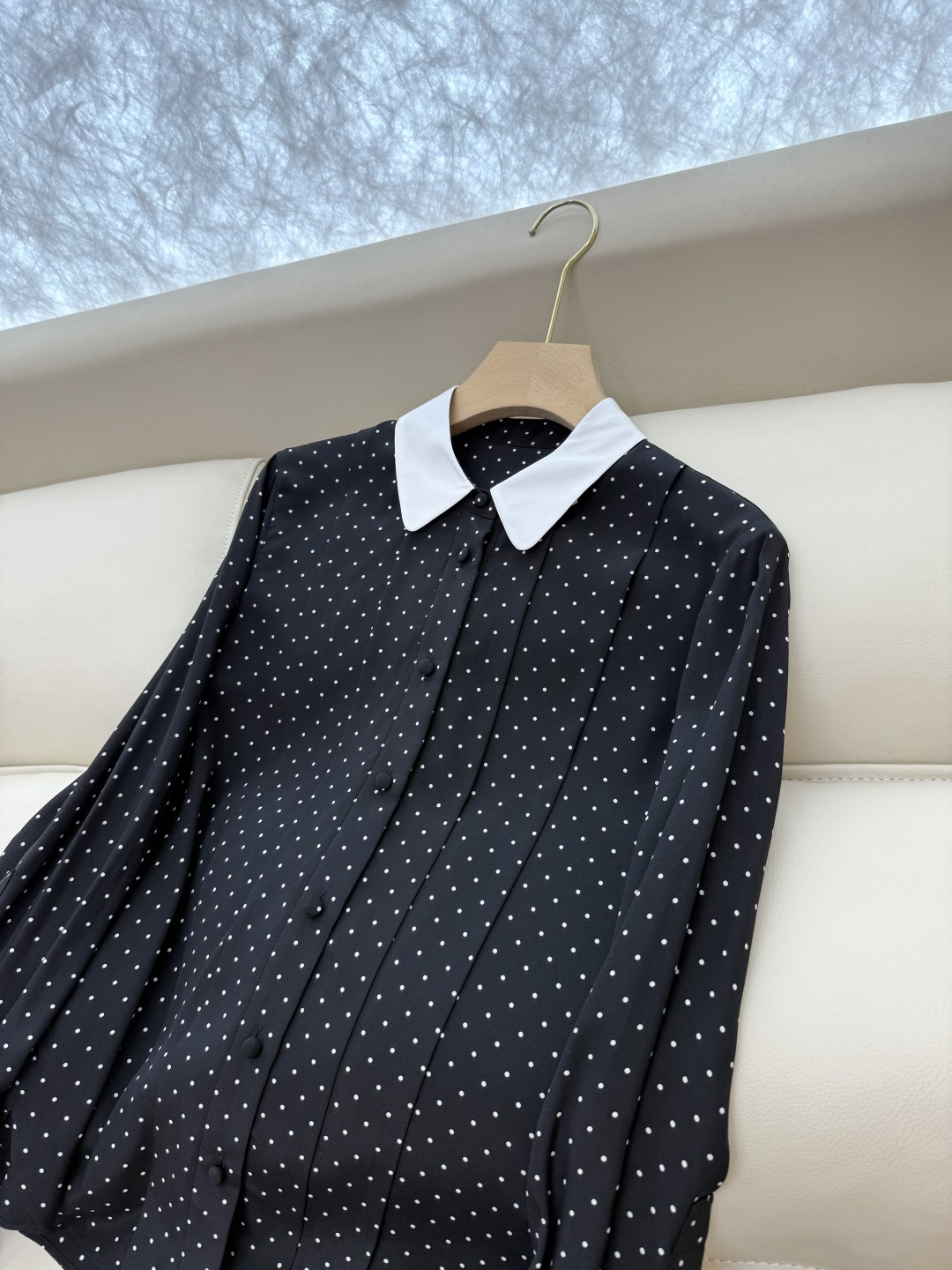 BS692#新款衬衫💕之禾 撞色小翻领 波点小圆点印花 100% 真丝衬衫 黑色 36/38/40/42