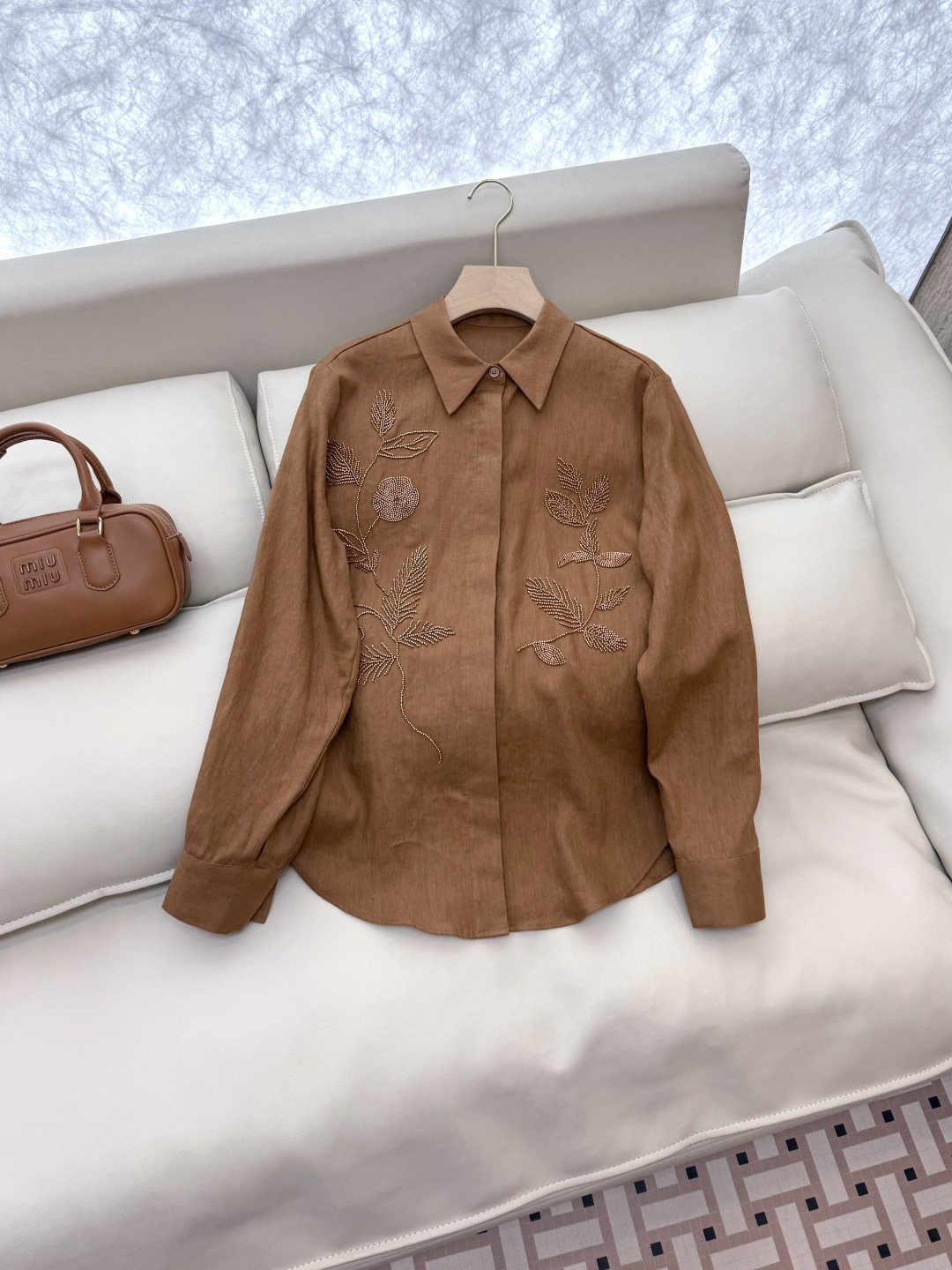 BS697#新款衬衫💕zimm… 重工刺绣钉珠 长袖 100% 亚麻 长袖衬衫 咖色 白色 SMLXL