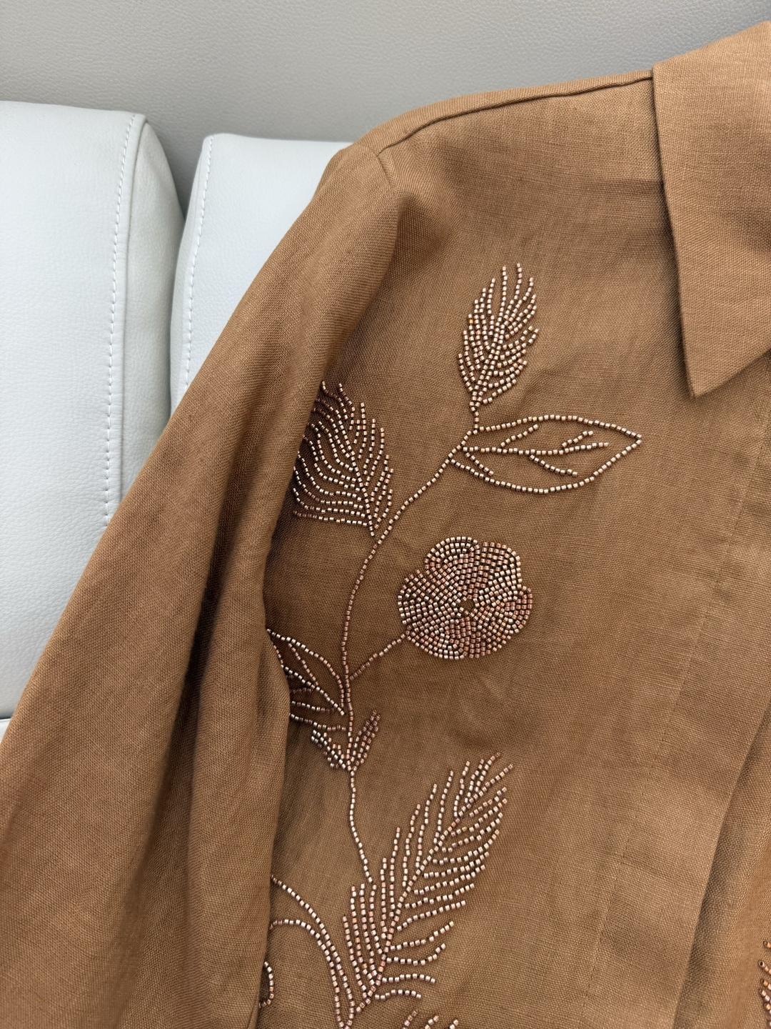 BS697#新款衬衫💕zimm… 重工刺绣钉珠 长袖 100% 亚麻 长袖衬衫 咖色 白色 SMLXL