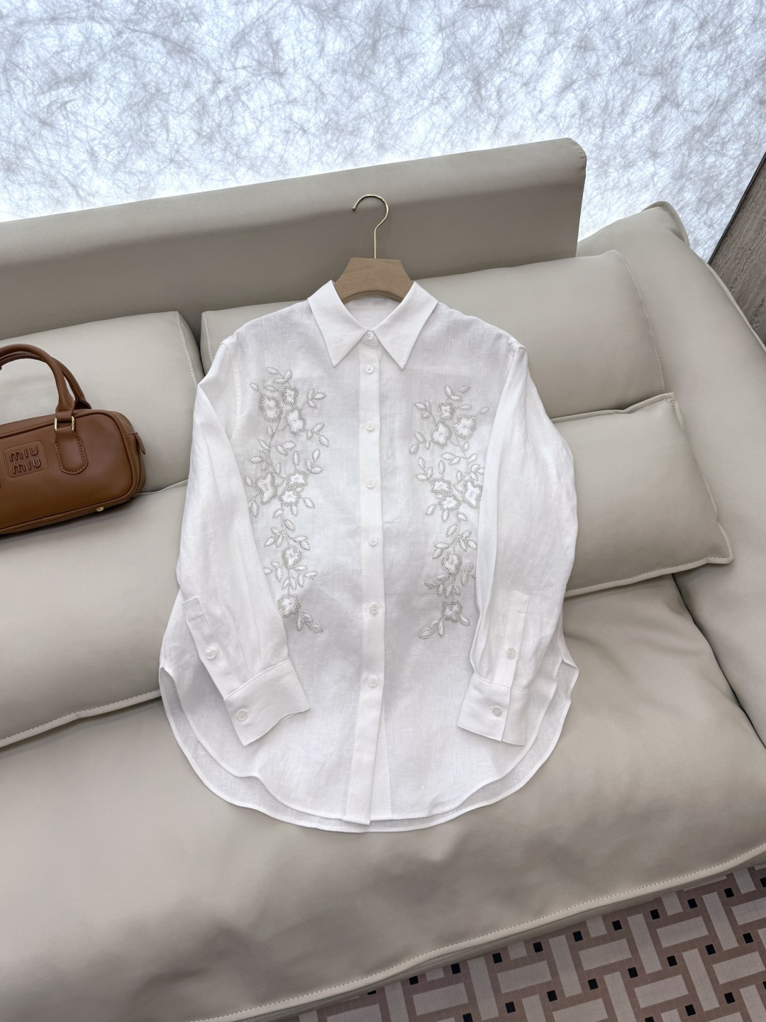 BS428#新款衬衫💕zimm… 重工刺绣钉珠 长袖 100% 亚麻 长袖衬衫 白色 SMLXL