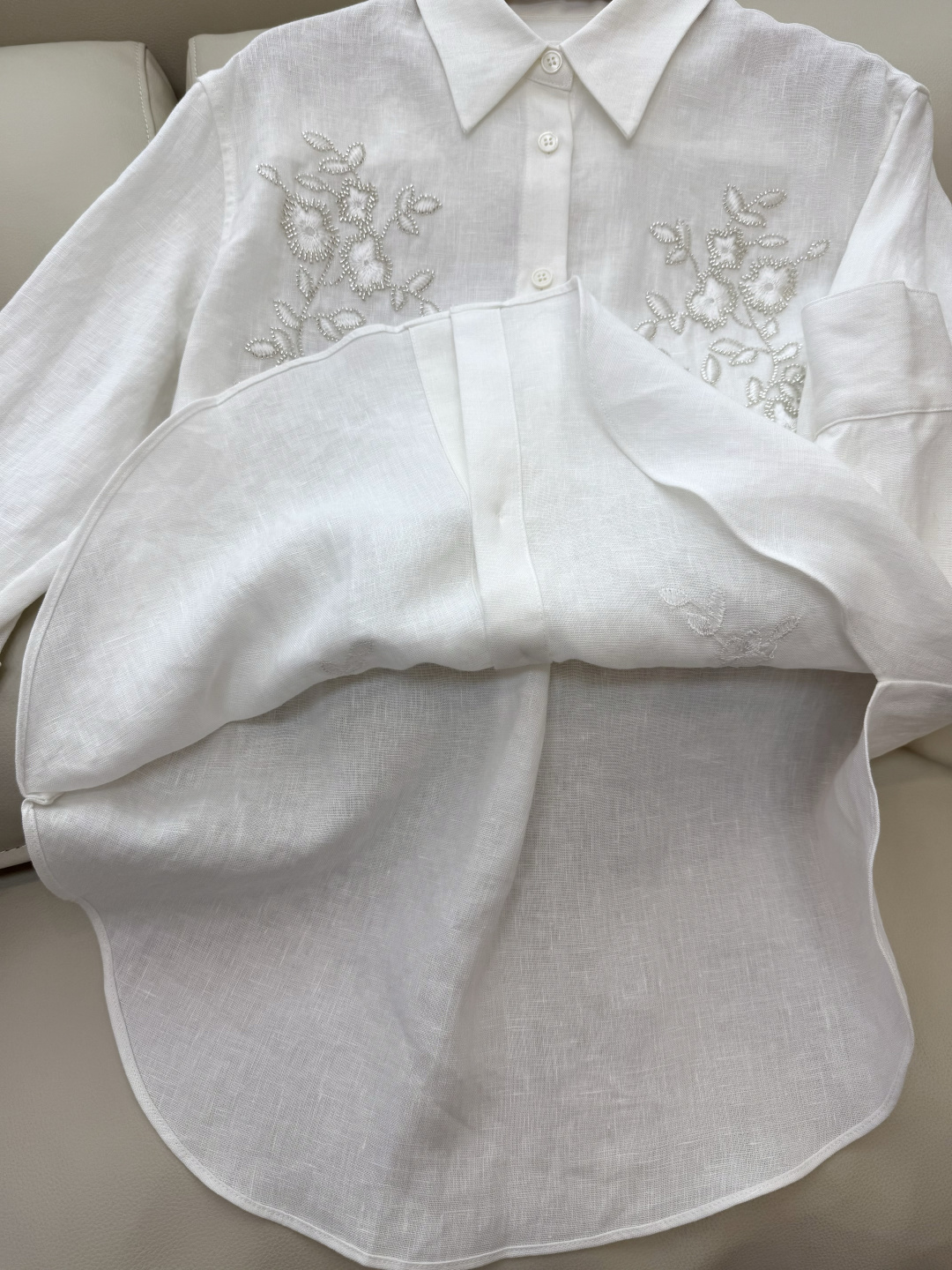 BS428#新款衬衫💕zimm… 重工刺绣钉珠 长袖 100% 亚麻 长袖衬衫 白色 SMLXL