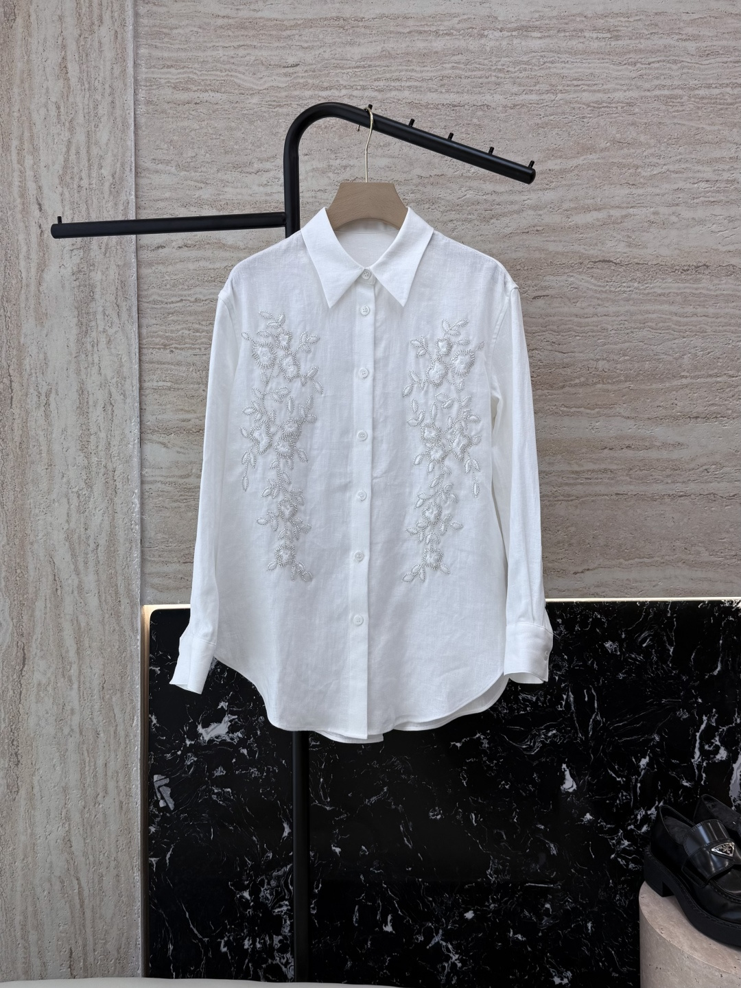BS428#新款衬衫💕zimm… 重工刺绣钉珠 长袖 100% 亚麻 长袖衬衫 白色 SMLXL