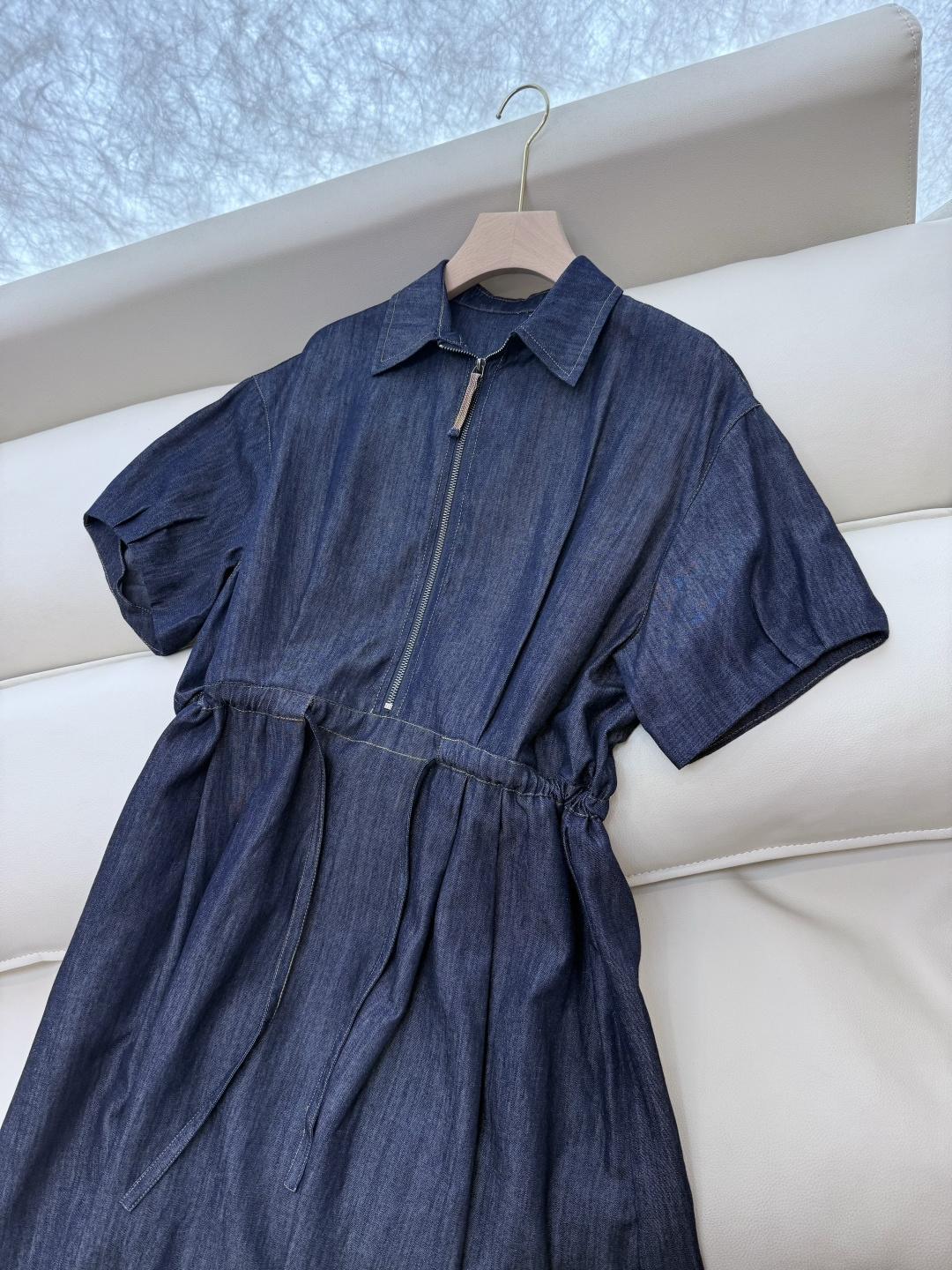 LZ25023#新款连衣裙🌾BC 短袖拉链款 牛仔棉连衣裙 蓝色SML