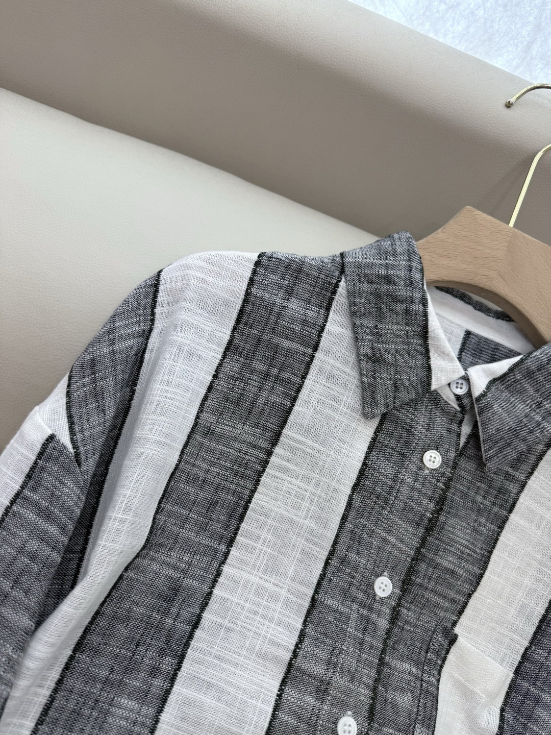 LZ25031+25032#新款套装💕50% 棉 40% 亚麻 条纹 显瘦 长袖衬衫➕长裤套装 SML