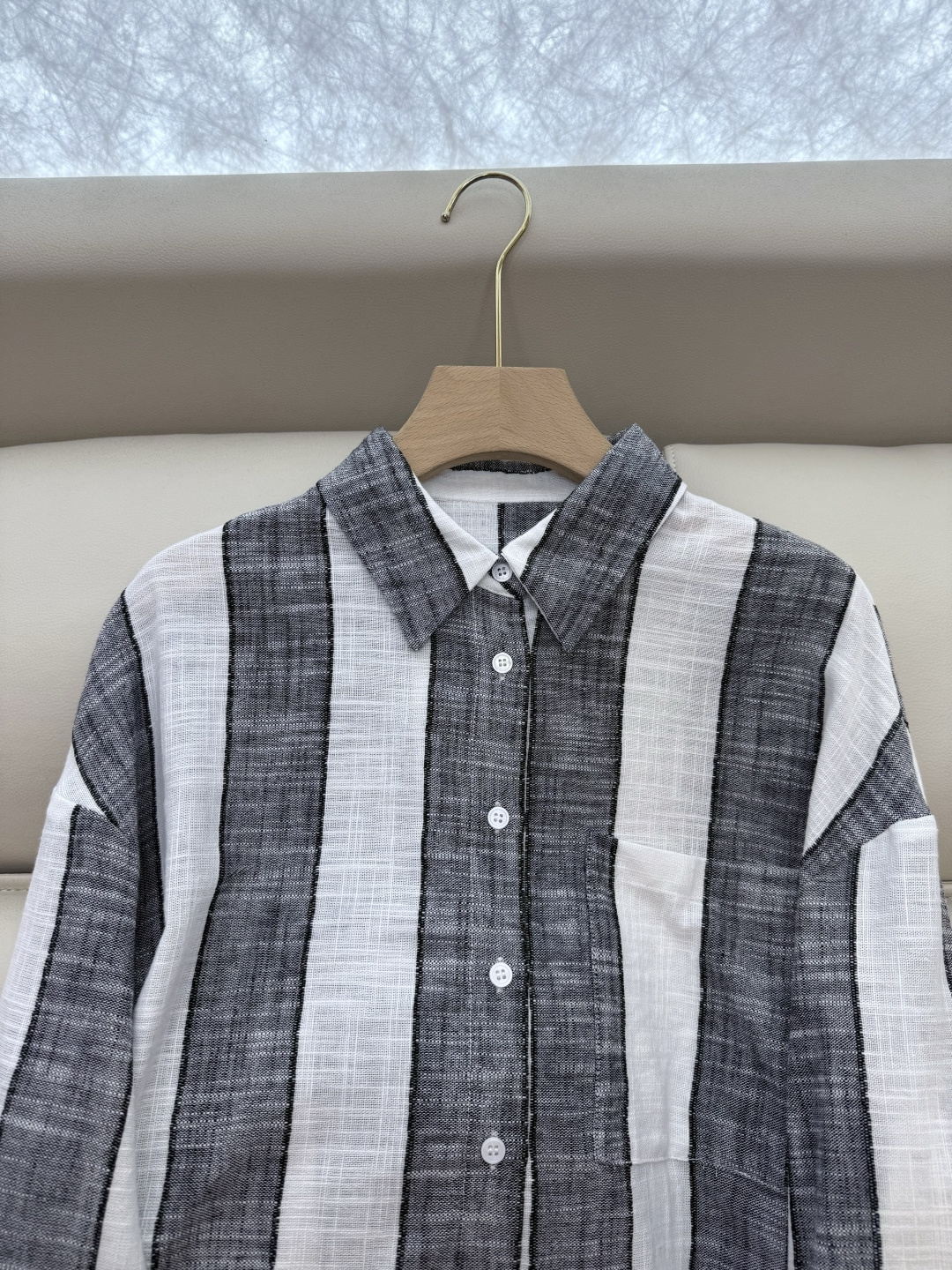 LZ25031+25032#新款套装💕50% 棉 40% 亚麻 条纹 显瘦 长袖衬衫➕长裤套装 SML