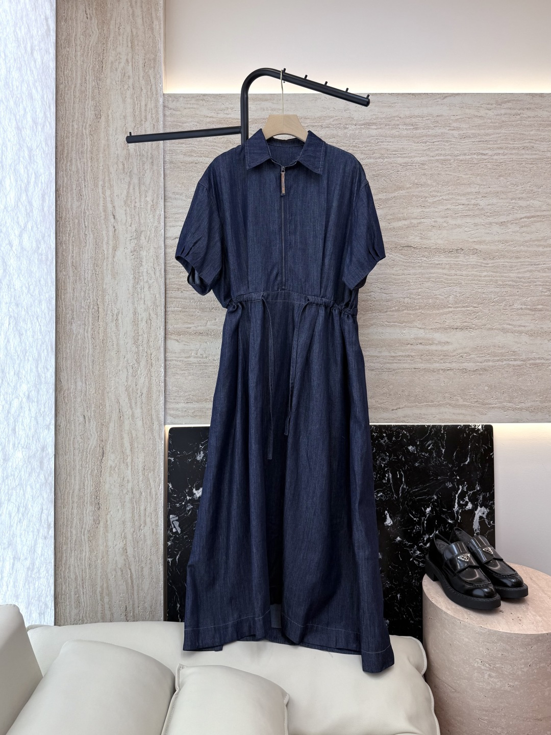 LZ25023#新款连衣裙🌾BC 短袖拉链款 牛仔棉连衣裙 蓝色SML