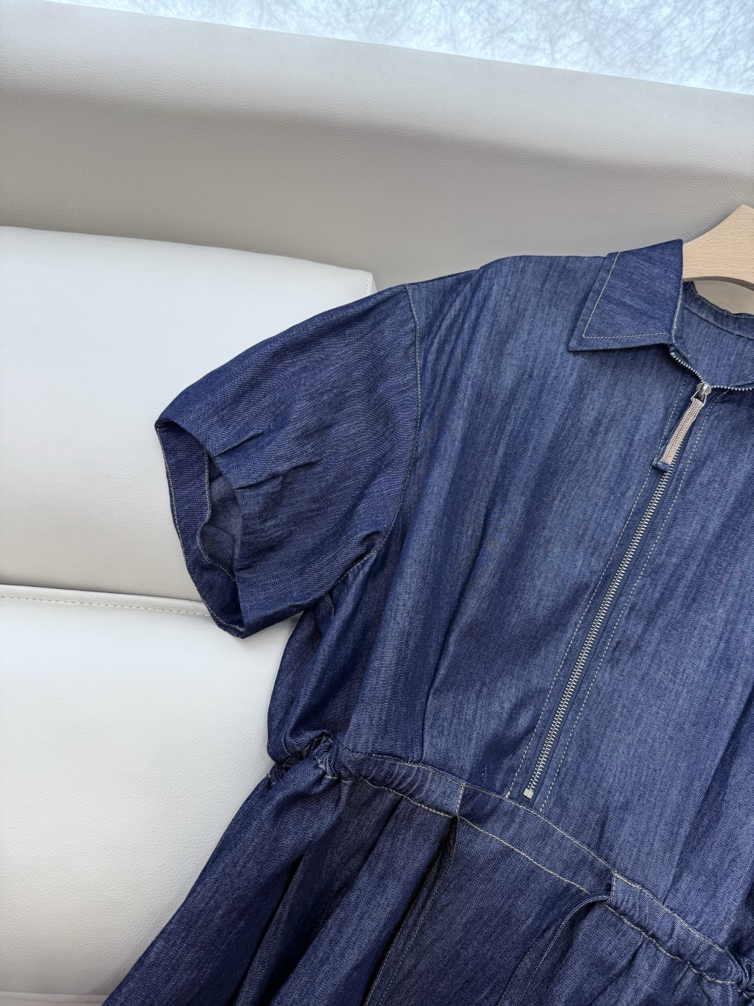 LZ25023#新款连衣裙🌾BC 短袖拉链款 牛仔棉连衣裙 蓝色SML