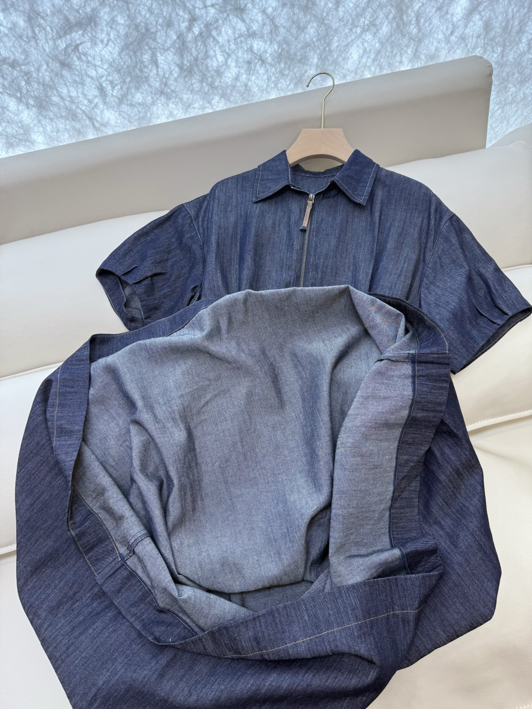 LZ25023#新款连衣裙🌾BC 短袖拉链款 牛仔棉连衣裙 蓝色SML