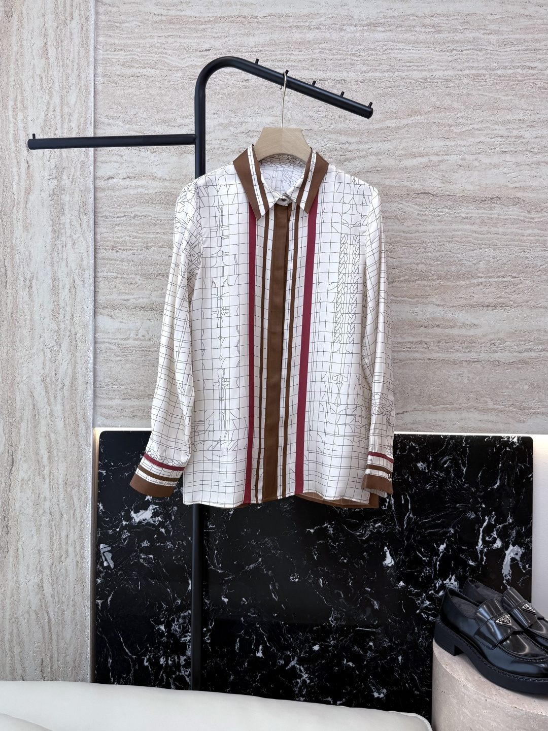 H32536#新款衬衫💕H家 定位印花100% 真丝衬衫上衣 S-XL