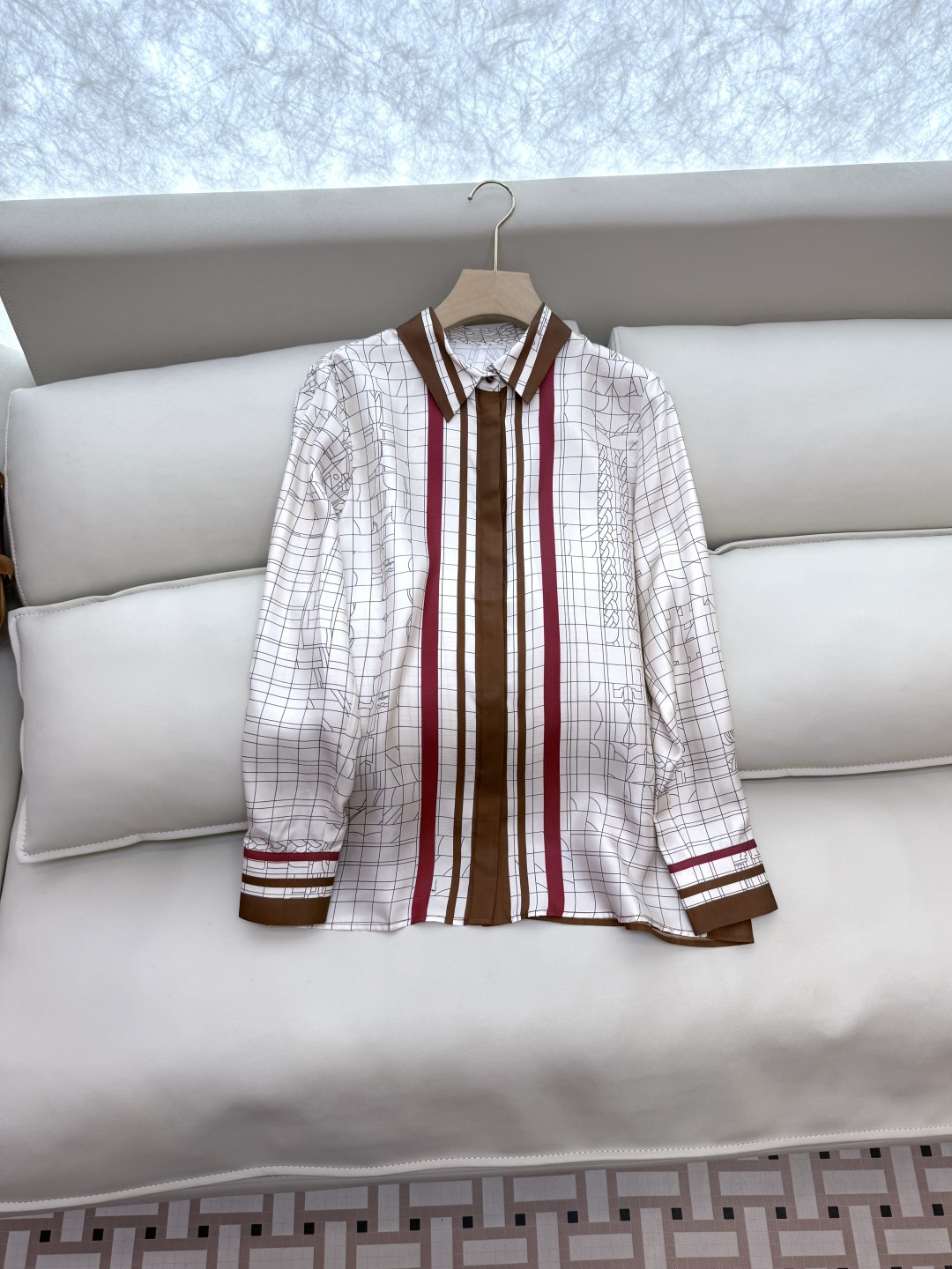 H32537#新款套装💕H家 定位印花100% 真丝衬衫上衣 +真丝印花长裤 套装 S-XL