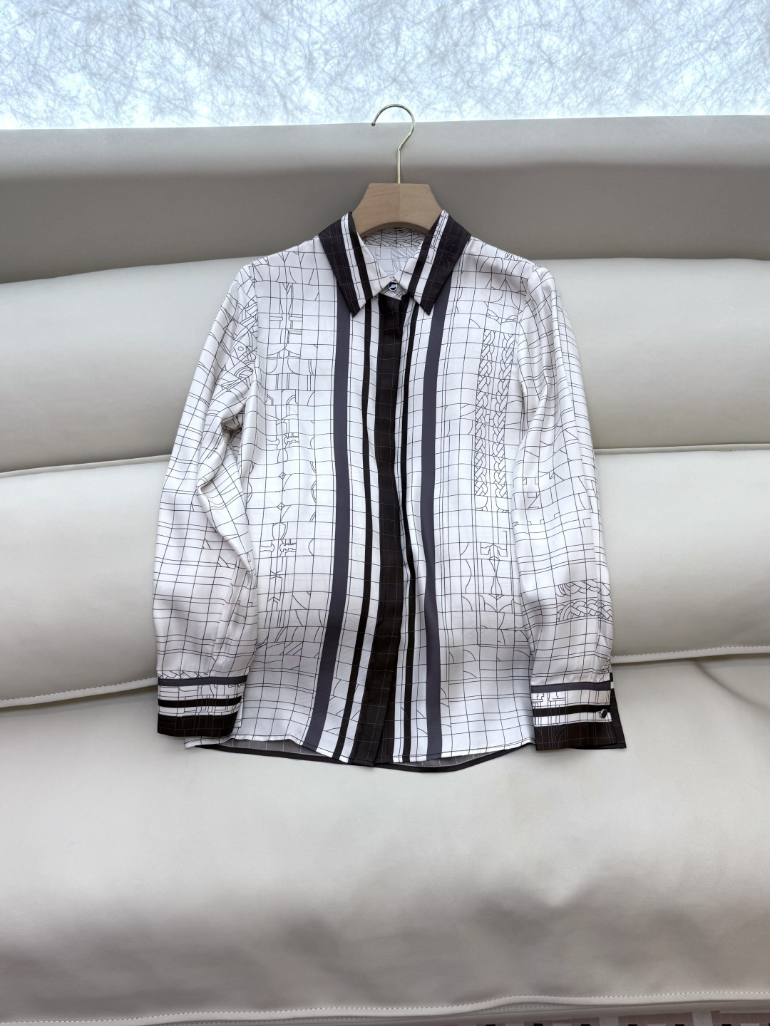 H32537#新款套装💕H家 定位印花100% 真丝衬衫上衣 +真丝印花长裤 套装 S-XL