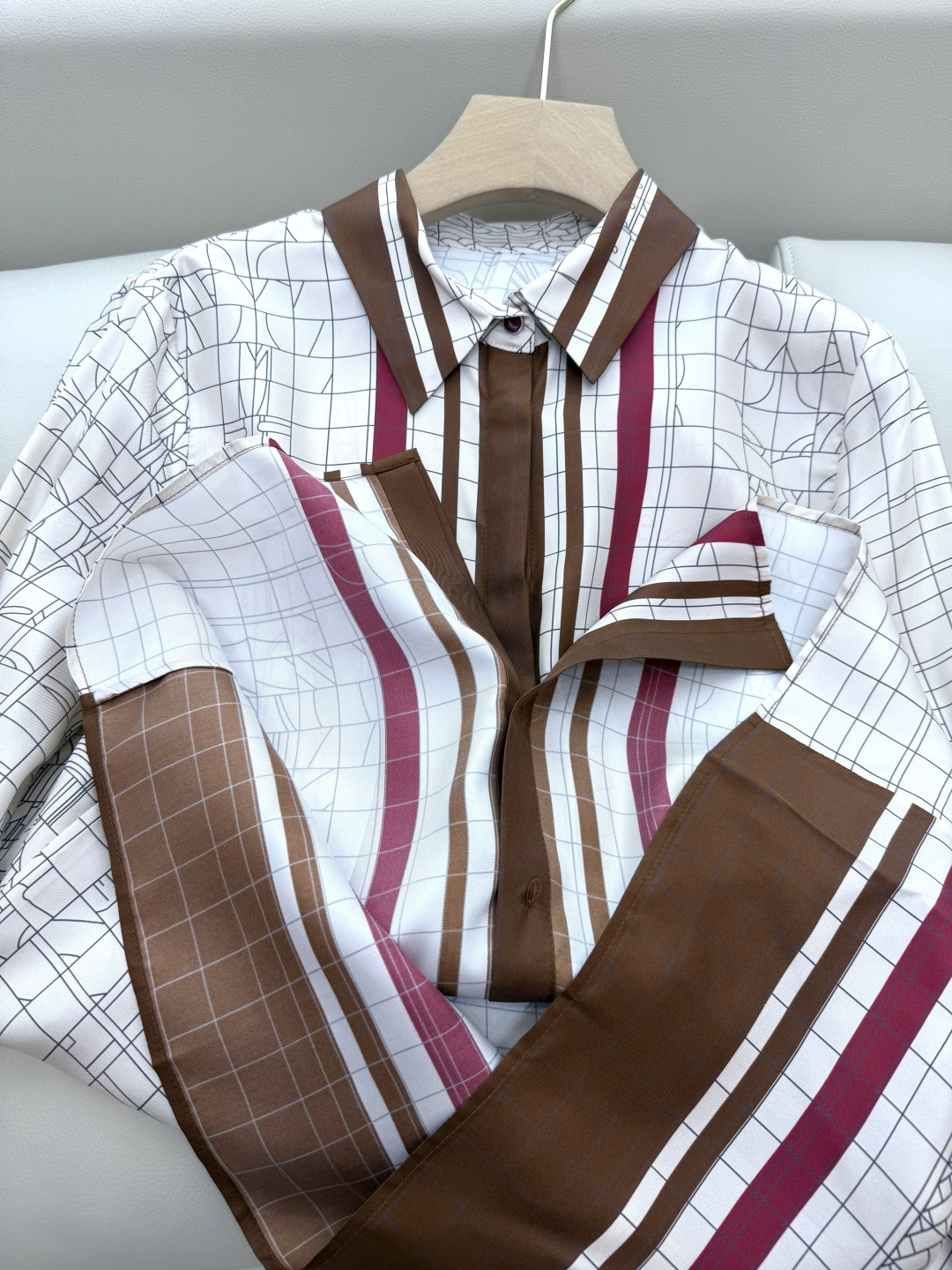 H32536#新款衬衫💕H家 定位印花100% 真丝衬衫上衣 S-XL