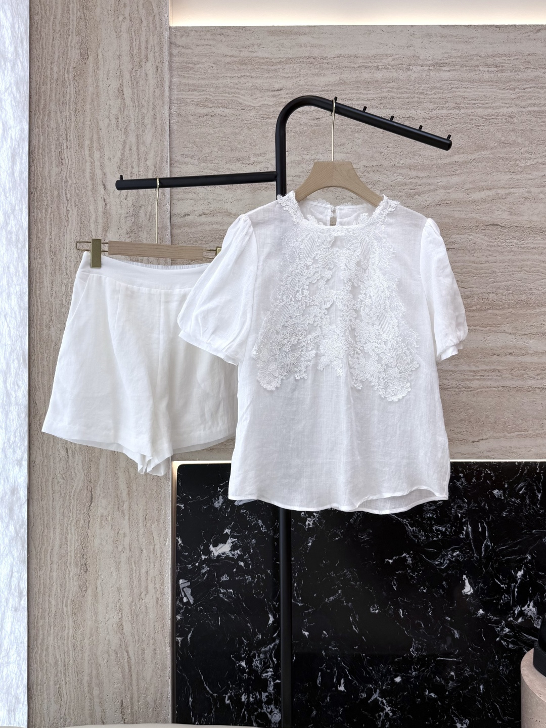 NO:332007,YM034# new suit ES lace embroidery ramie short-sleeved top shorts suit white purple SMLXL, shorts, T-shirt, alexander wang19860909YM034#新款套装 ES 蕾丝绣花 苎麻 短袖上衣短裤 套装 白色 紫色 SMLXL,,shorts,T-shirt,alexander wang,Women's clothing