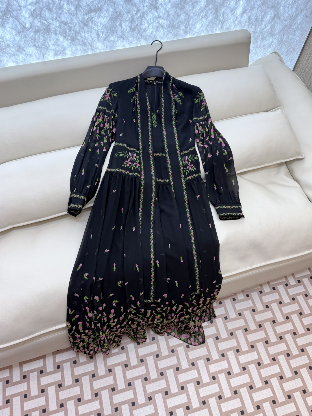 XF041#新款连衣裙💕长袖定位印花 收腰 连衣裙 SMLXLXXL