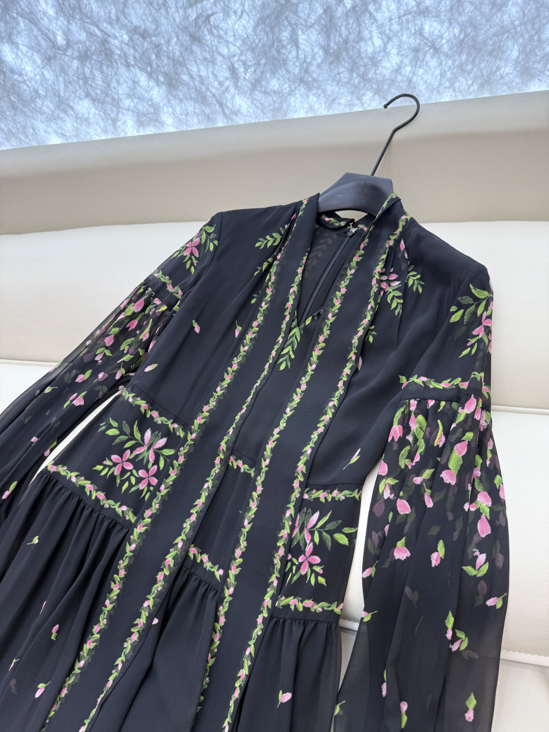 XF041#新款连衣裙💕长袖定位印花 收腰 连衣裙 SMLXLXXL