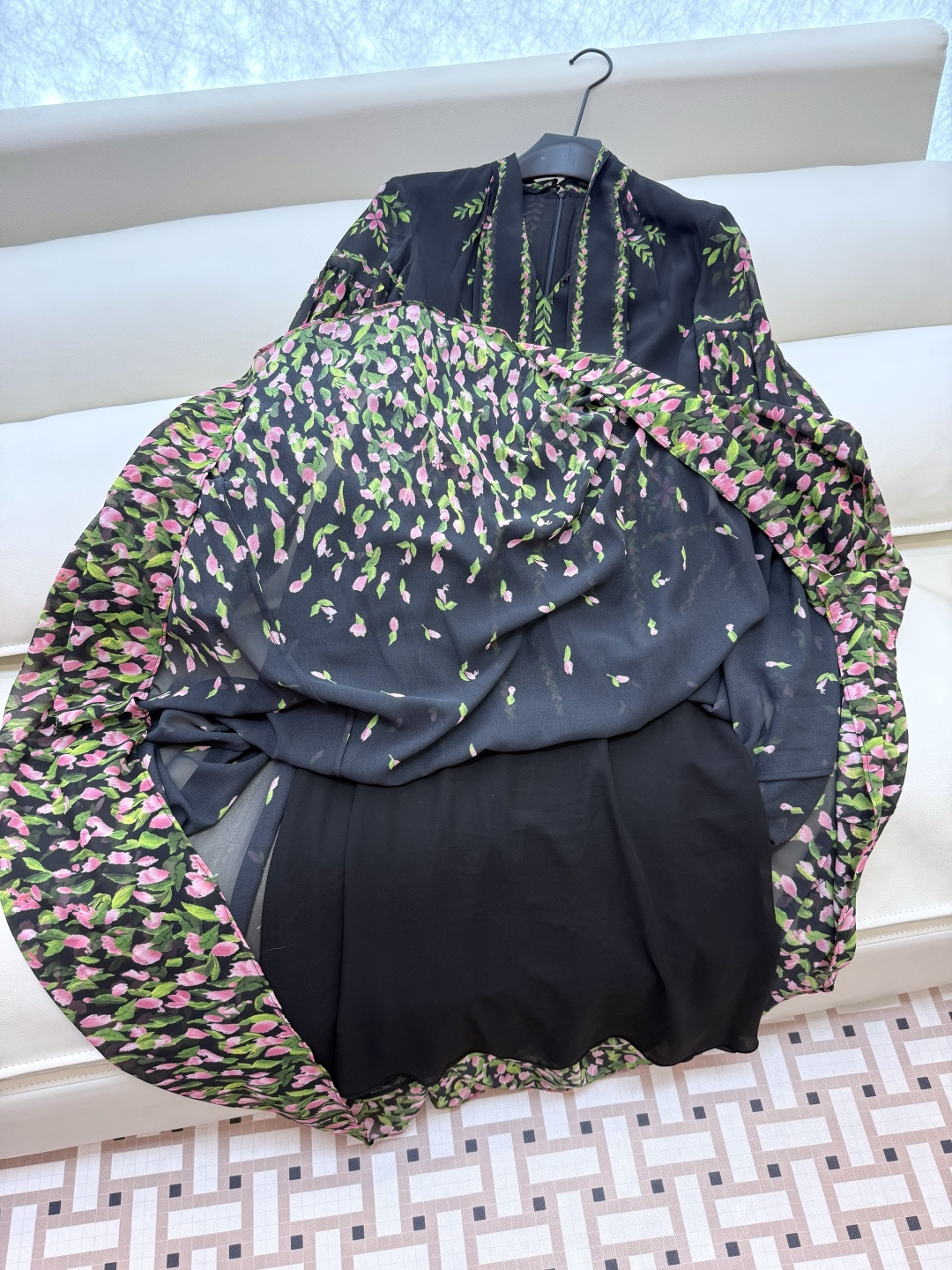 XF041#新款连衣裙💕长袖定位印花 收腰 连衣裙 SMLXLXXL