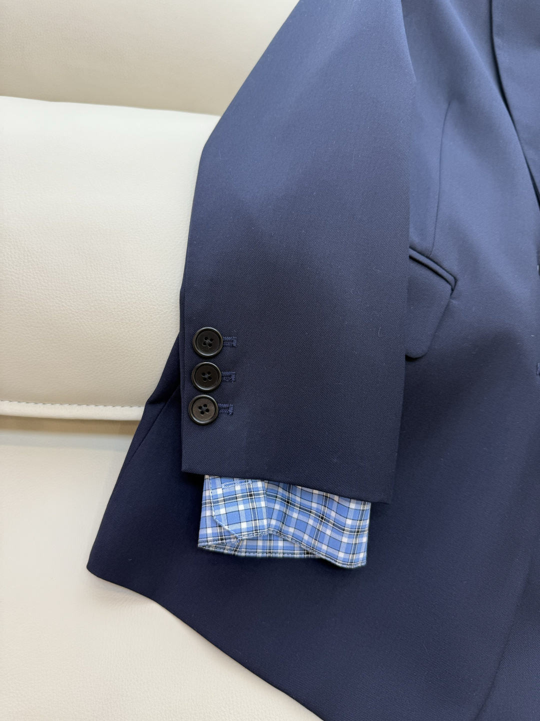 XZ094#新款西装外套🌾miu miu 爆款 可拆格子袖口 中长款 西装外套 蓝色 SMLXL