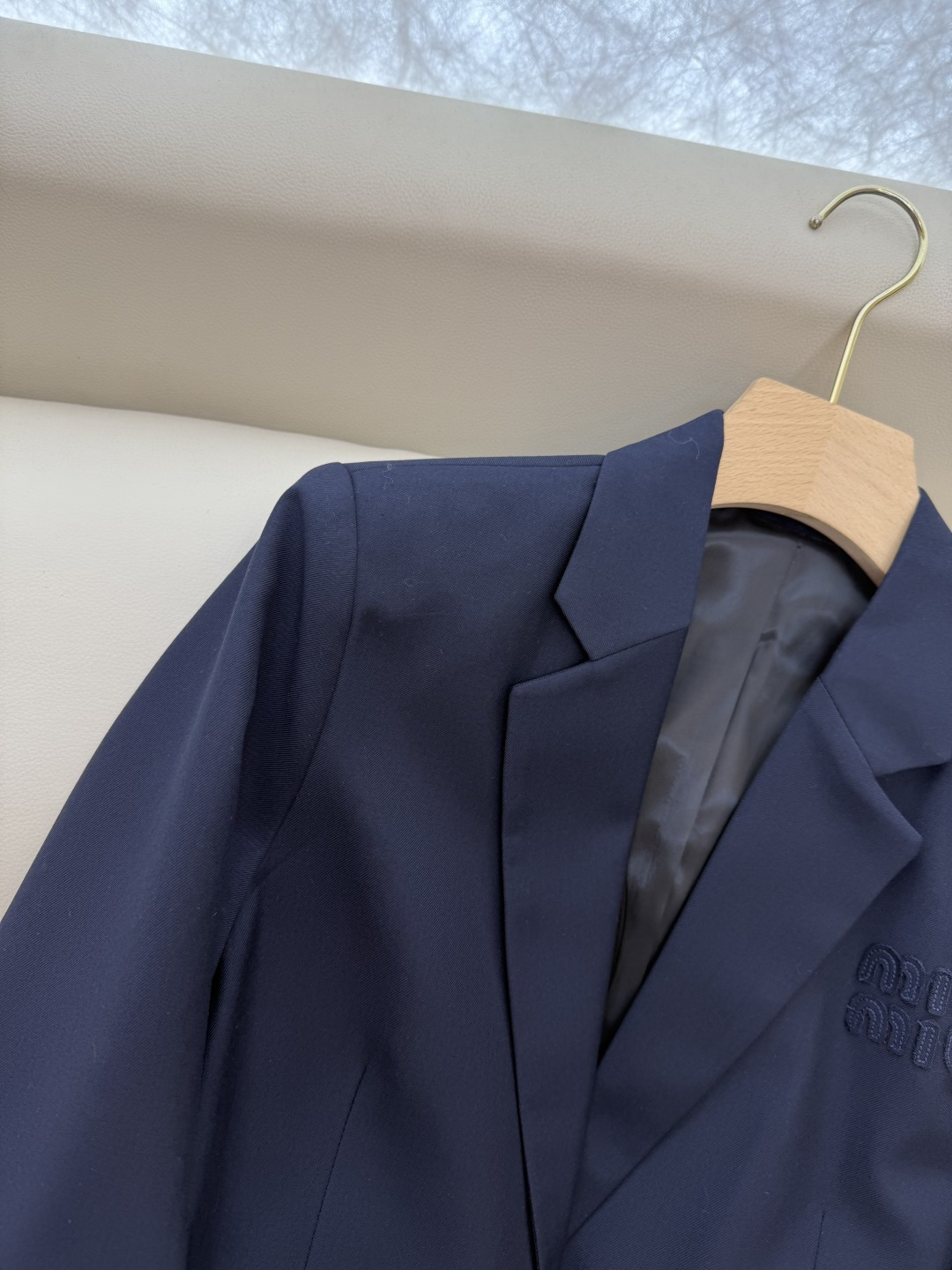 XZ094#新款西装外套🌾miu miu 爆款 可拆格子袖口 中长款 西装外套 蓝色 SMLXL