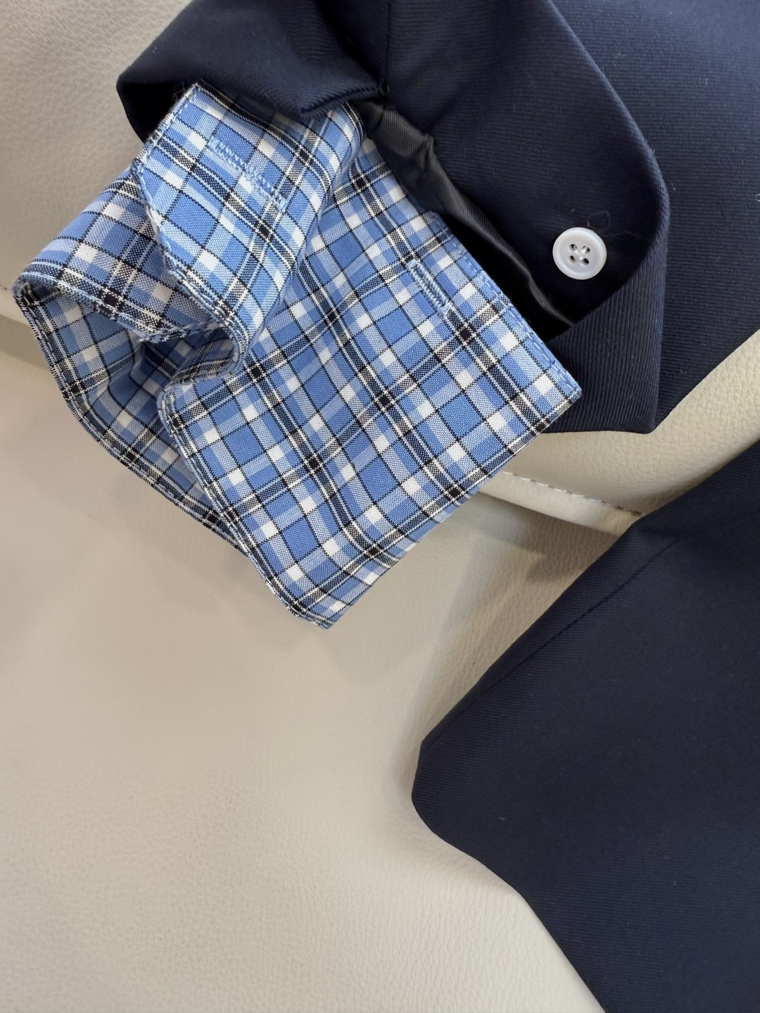 XZ094#新款西装外套🌾miu miu 爆款 可拆格子袖口 中长款 西装外套 蓝色 SMLXL