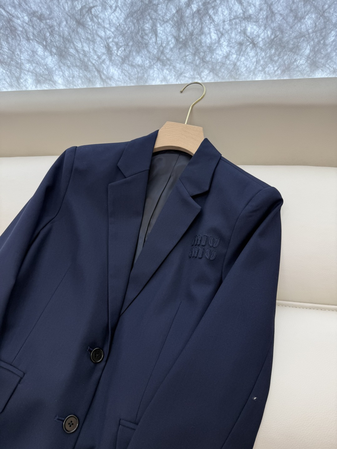 XZ094#新款西装外套🌾miu miu 爆款 可拆格子袖口 中长款 西装外套 蓝色 SMLXL