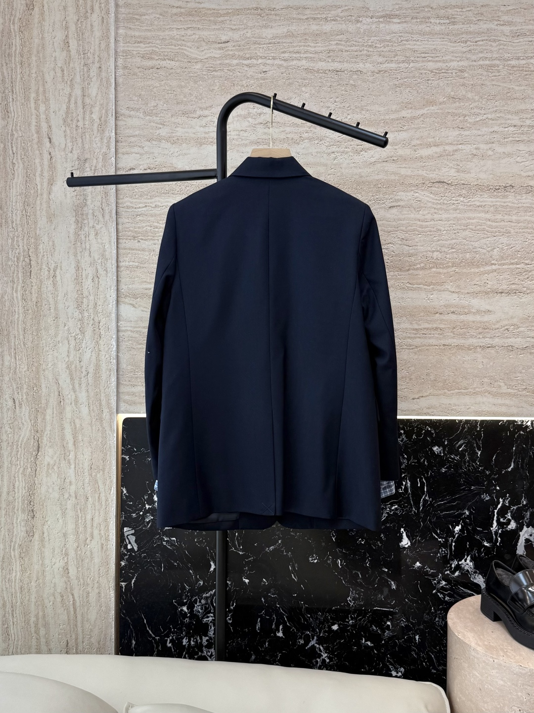 XZ094#新款西装外套🌾miu miu 爆款 可拆格子袖口 中长款 西装外套 蓝色 SMLXL