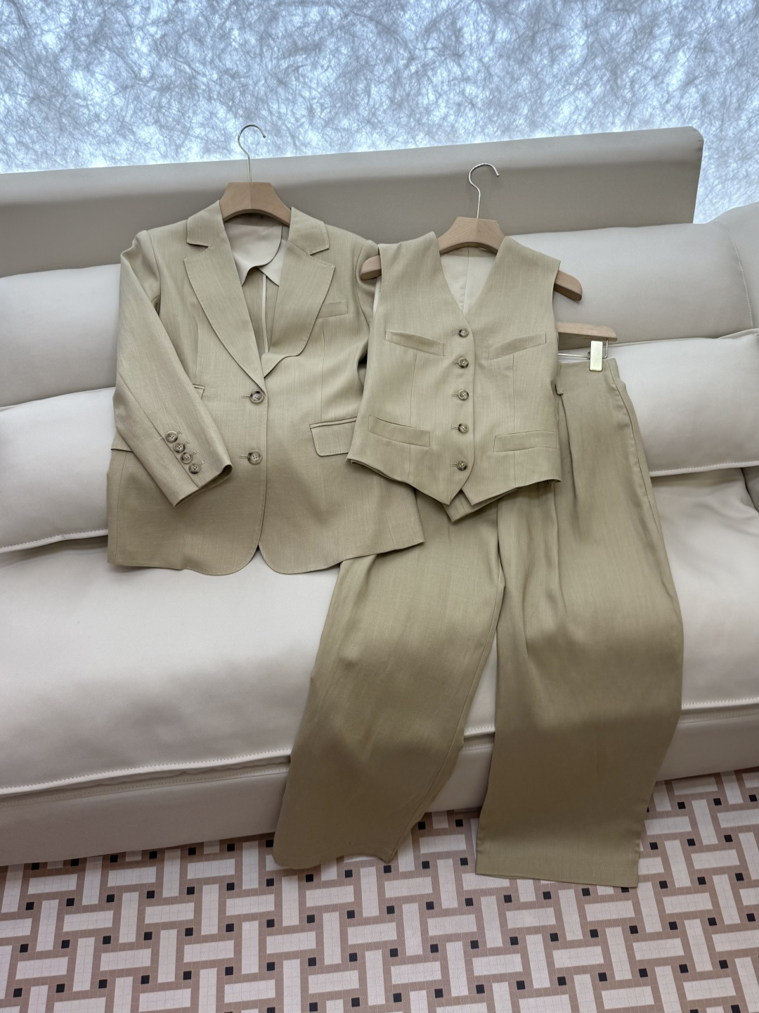XZ095#新款套装🌾劳夫劳伦 超级大爆款 30% 亚麻 70% 天丝 长袖西装外套➕马甲➕长裤 三件套
