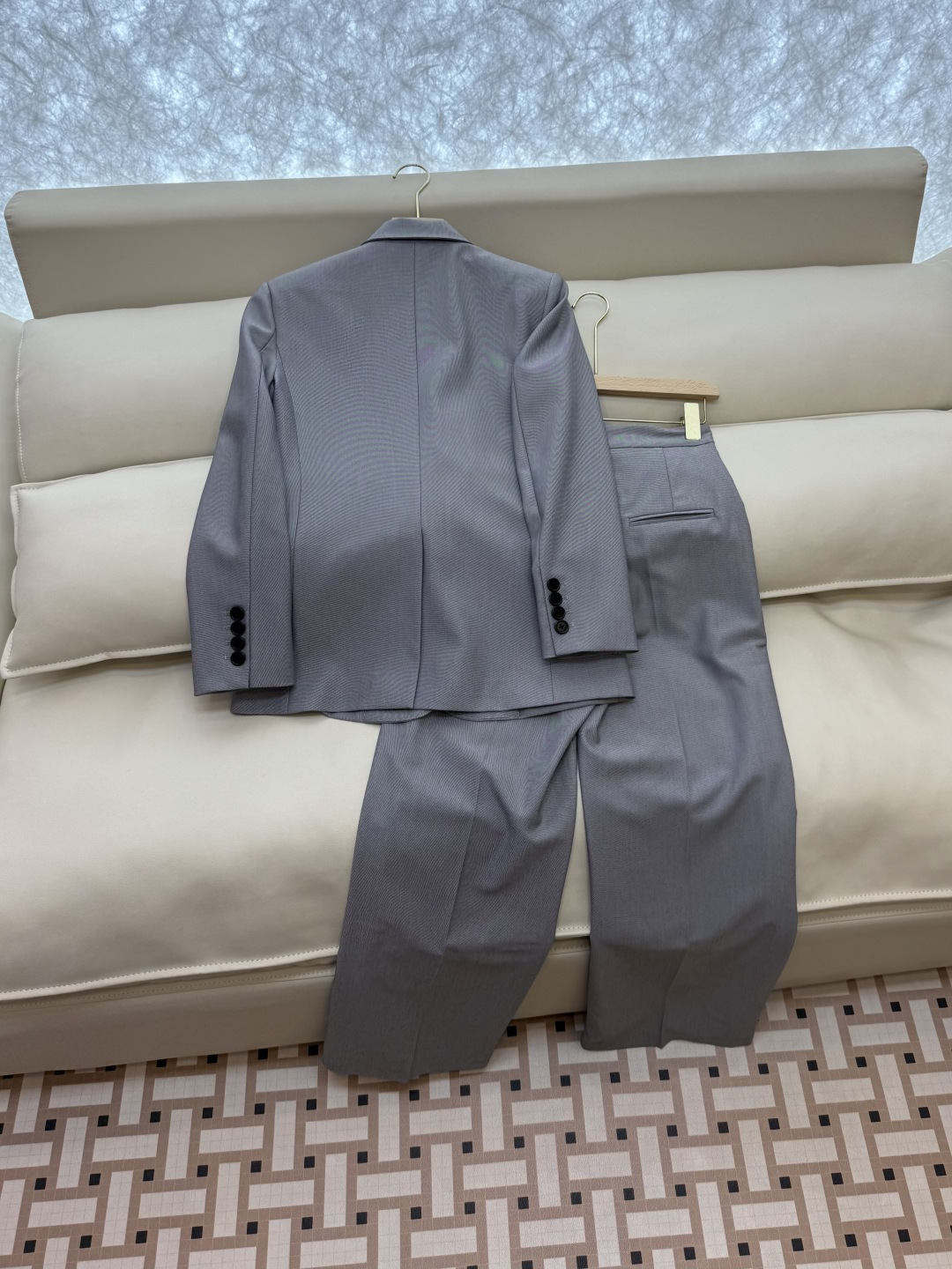 XZ092#新款套装💕Chloe 超级大爆款 西装料长袖外套➕长裤 套装 灰色 SMLXL