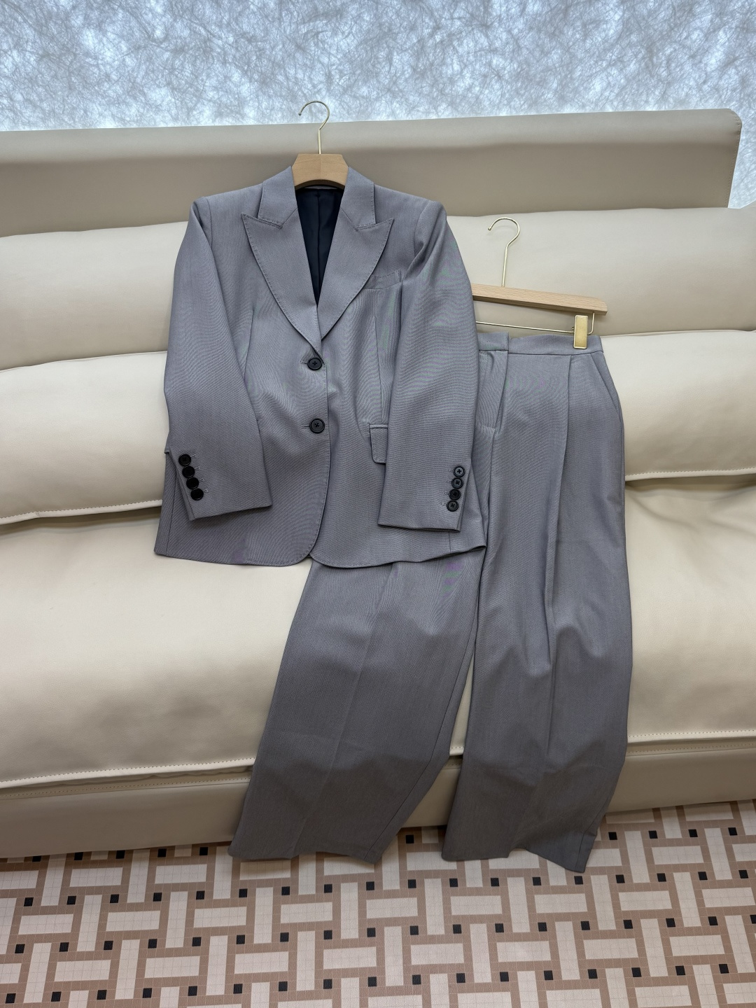 XZ092#新款套装💕Chloe 超级大爆款 西装料长袖外套➕长裤 套装 灰色 SMLXL