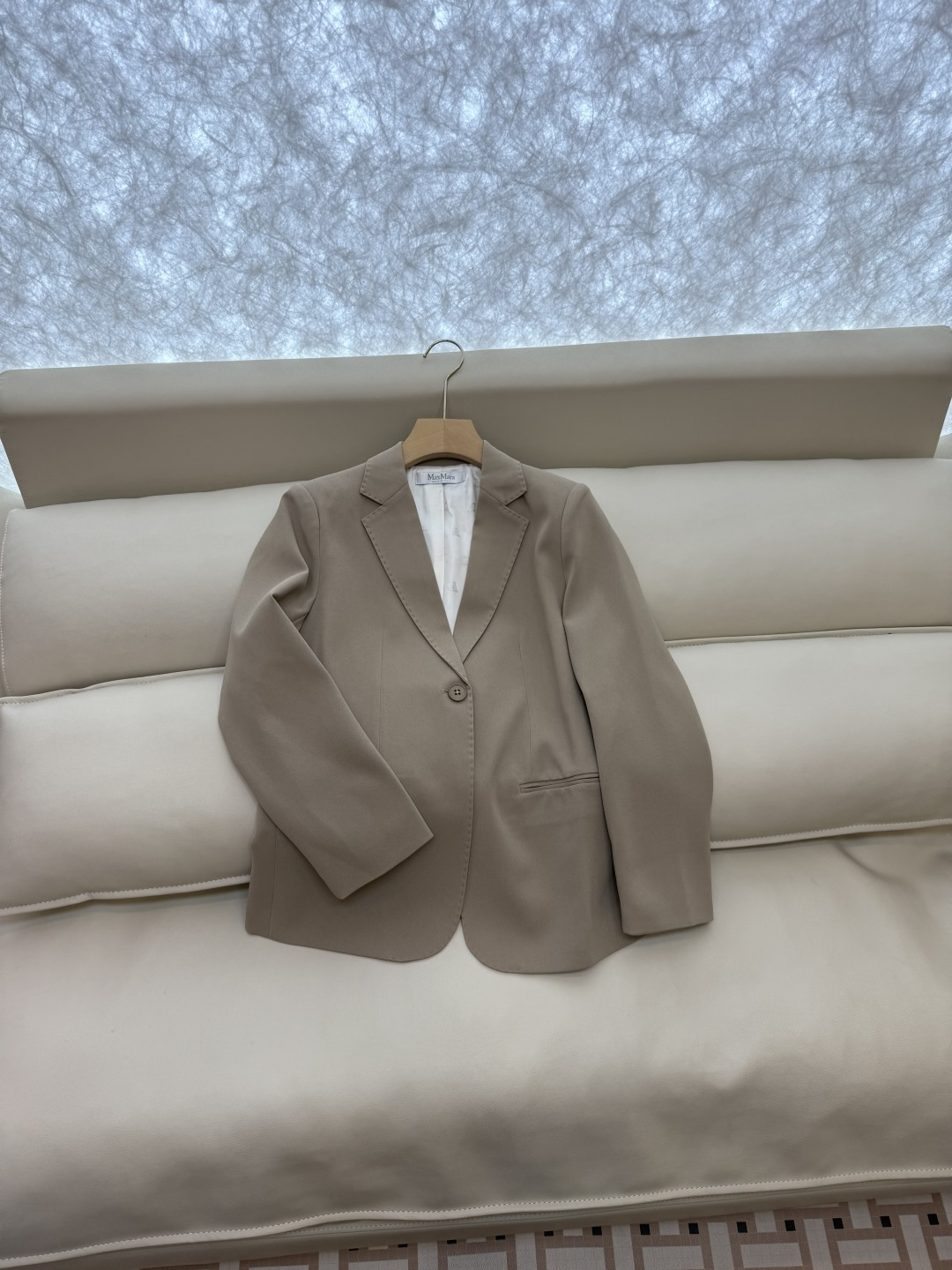 TF064#新款套装。Max mara 30%醋酸 长袖西装外套 ➕长裤 套装 沙色 36/38/40/