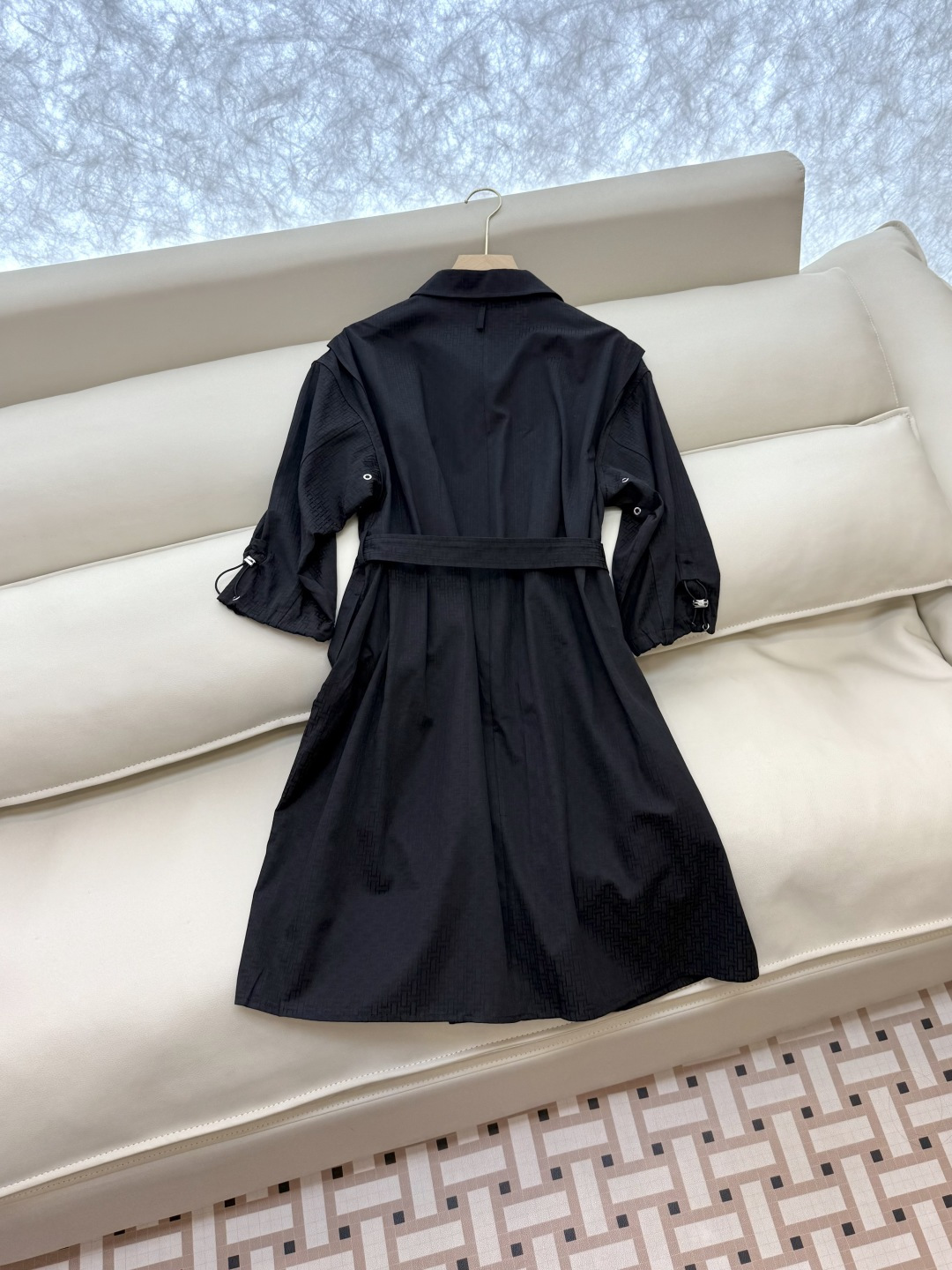 QGL022#新款连衣裙💕Hermes H家 爱马仕 H字母暗纹 七分袖宽松款连衣裙 黑色 燕麦咖色 白