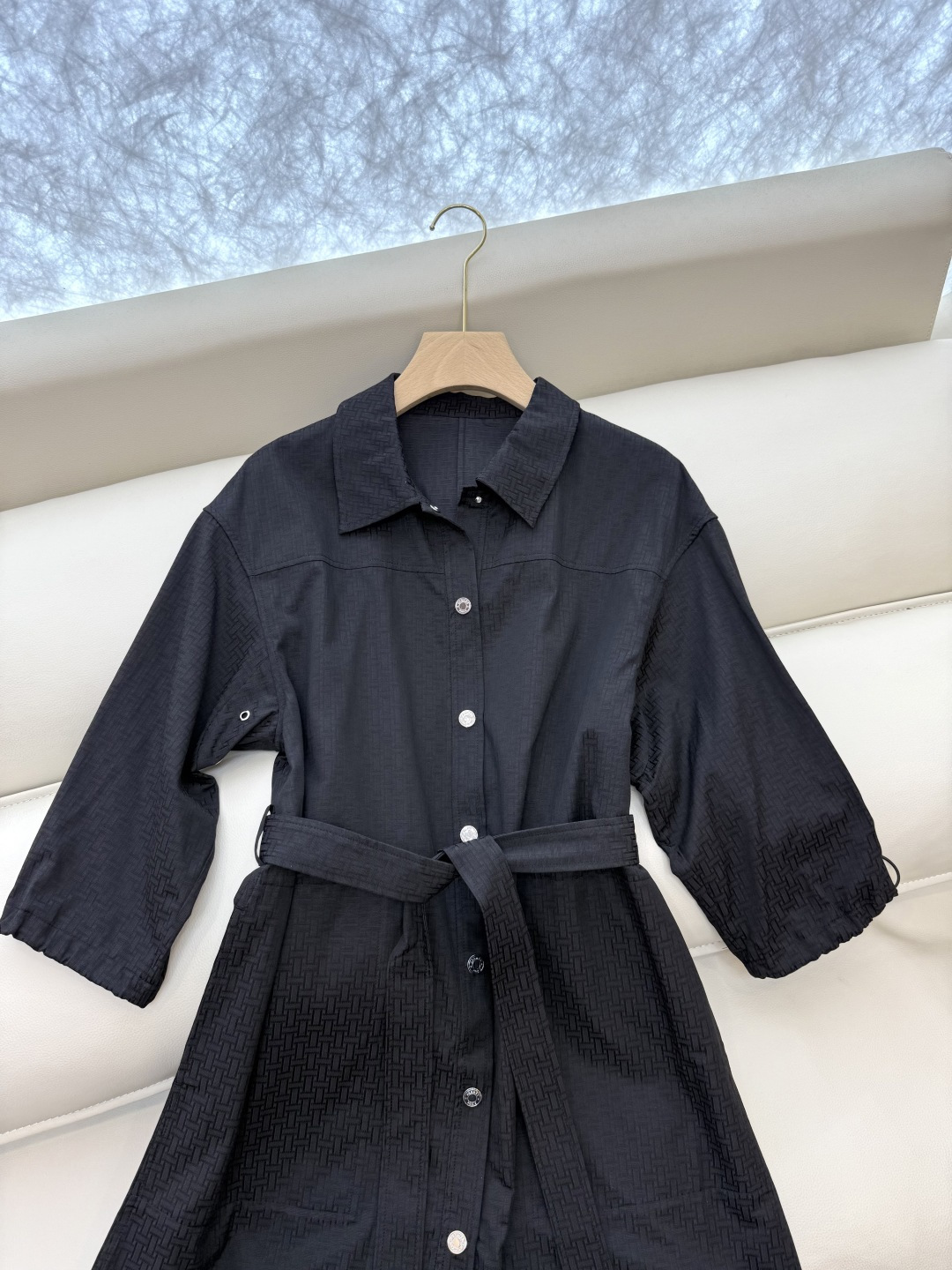 QGL022#新款连衣裙💕Hermes H家 爱马仕 H字母暗纹 七分袖宽松款连衣裙 黑色 燕麦咖色 白