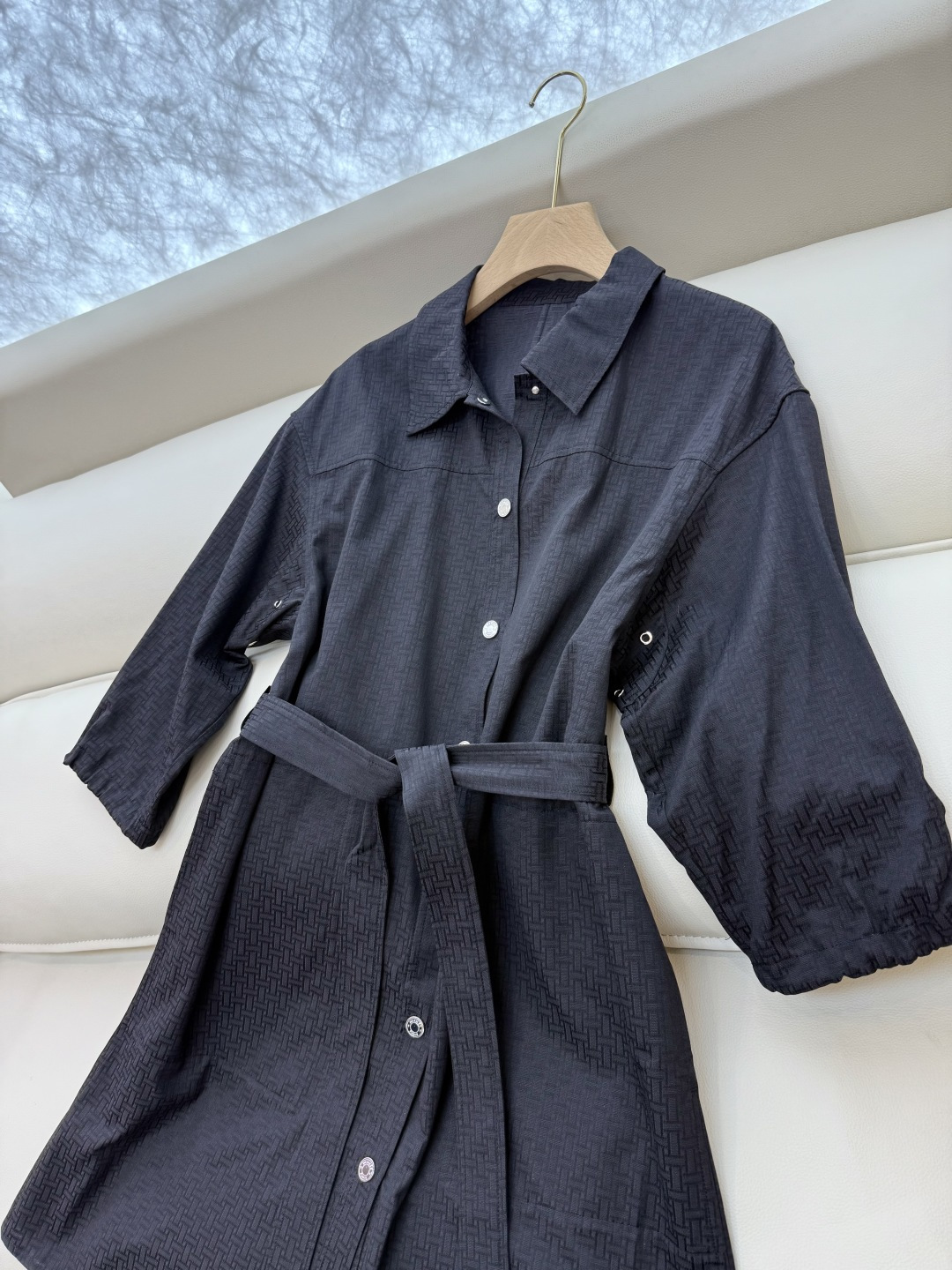 QGL022#新款连衣裙💕Hermes H家 爱马仕 H字母暗纹 七分袖宽松款连衣裙 黑色 燕麦咖色 白