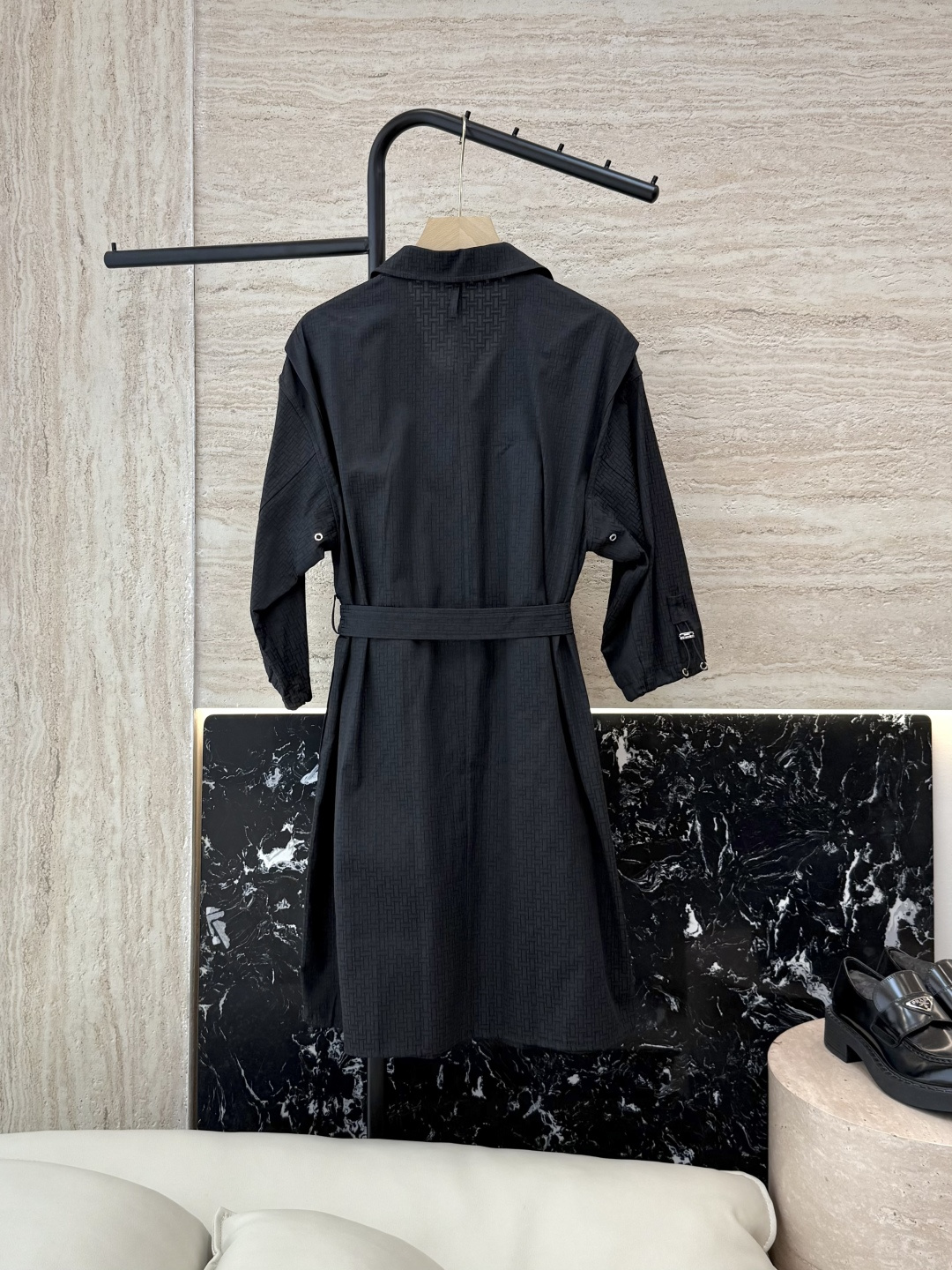 QGL022#新款连衣裙💕Hermes H家 爱马仕 H字母暗纹 七分袖宽松款连衣裙 黑色 燕麦咖色 白