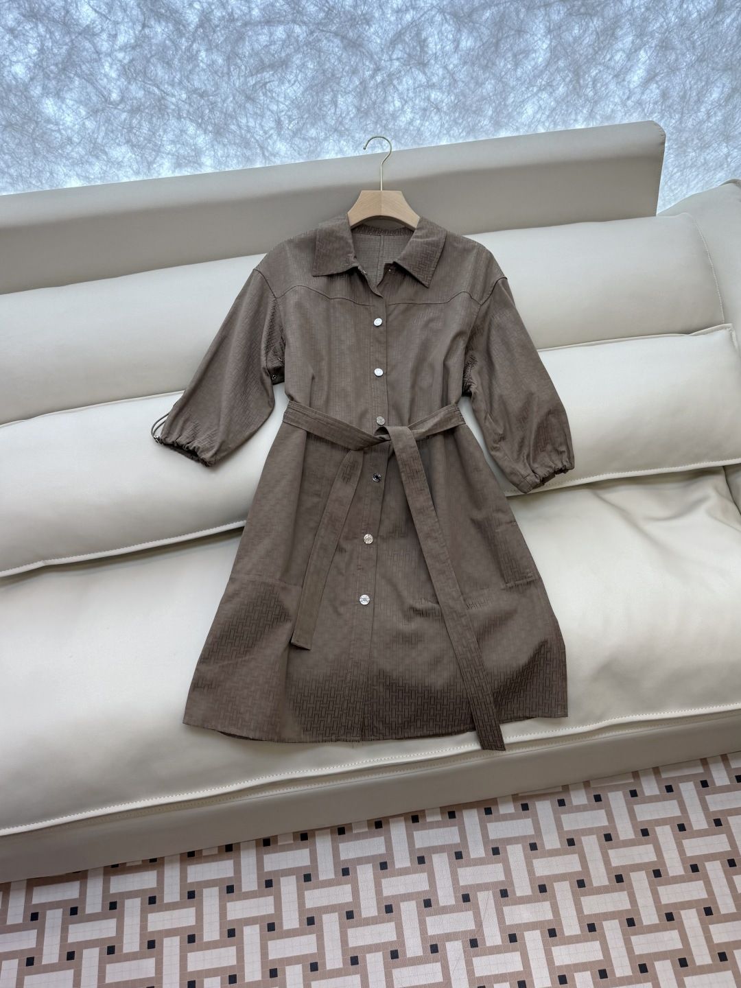 QGL022#新款连衣裙💕Hermes H家 爱马仕 H字母暗纹 七分袖宽松款连衣裙 黑色 燕麦咖色 白