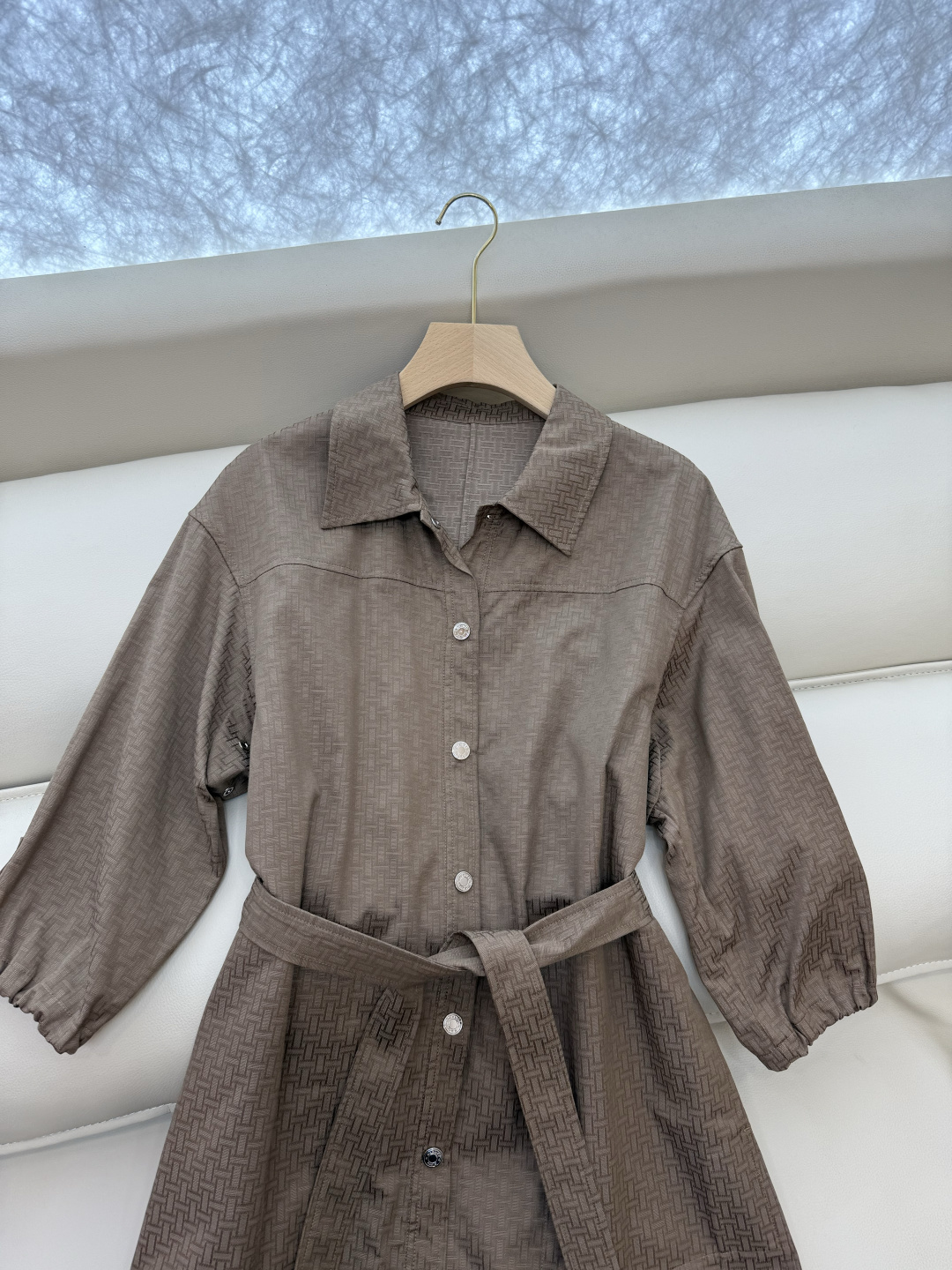 QGL022#新款连衣裙💕Hermes H家 爱马仕 H字母暗纹 七分袖宽松款连衣裙 黑色 燕麦咖色 白