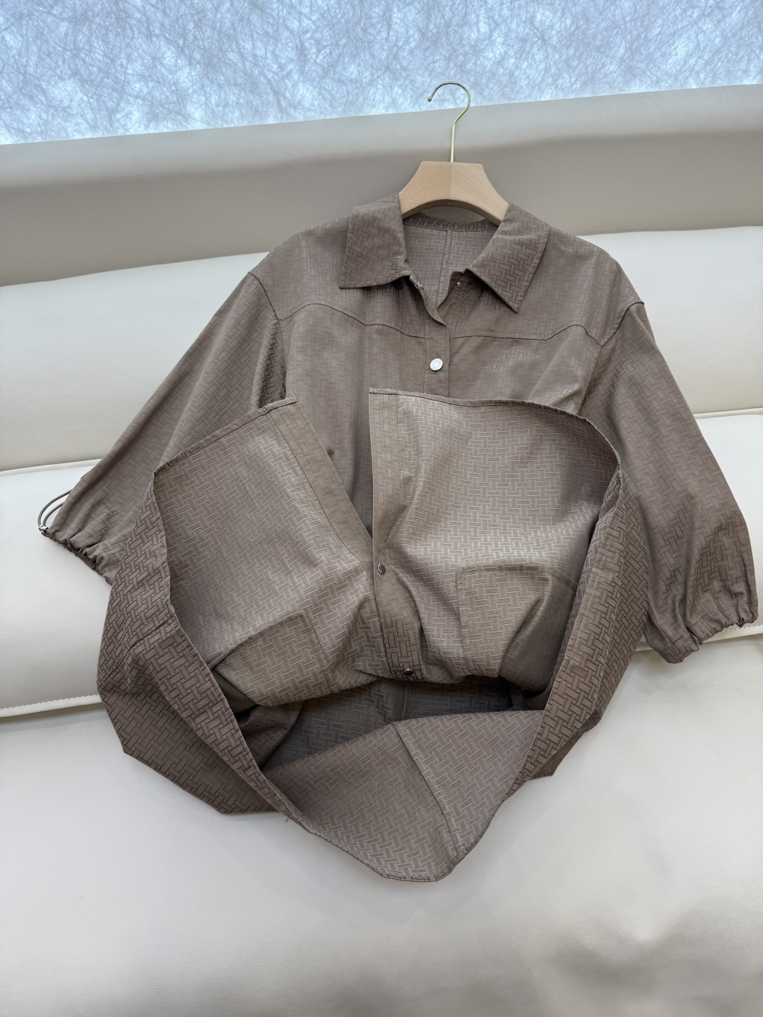 QGL022#新款连衣裙💕Hermes H家 爱马仕 H字母暗纹 七分袖宽松款连衣裙 黑色 燕麦咖色 白