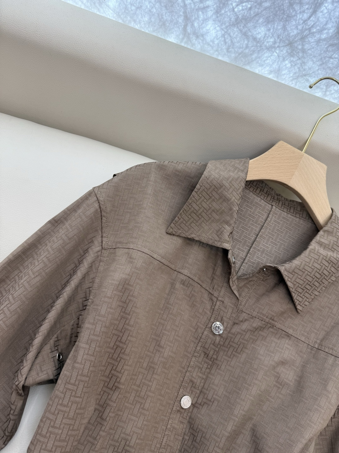 QGL022#新款连衣裙💕Hermes H家 爱马仕 H字母暗纹 七分袖宽松款连衣裙 黑色 燕麦咖色 白