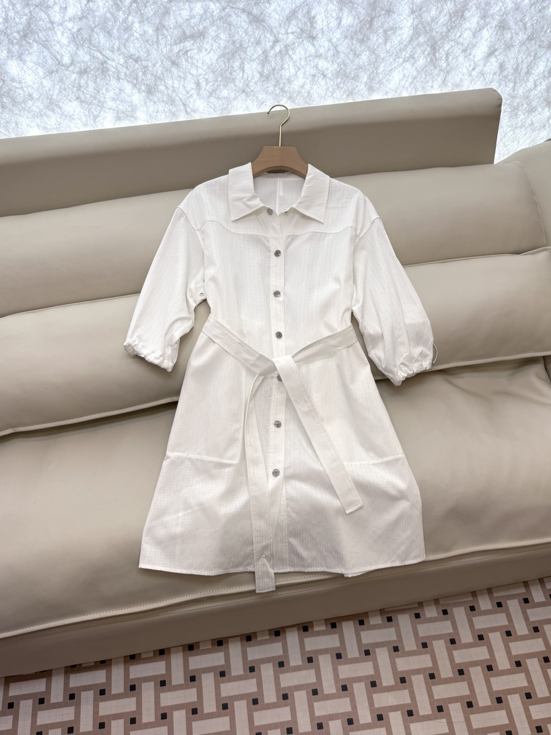 QGL022#新款连衣裙💕Hermes H家 爱马仕 H字母暗纹 七分袖宽松款连衣裙 黑色 燕麦咖色 白