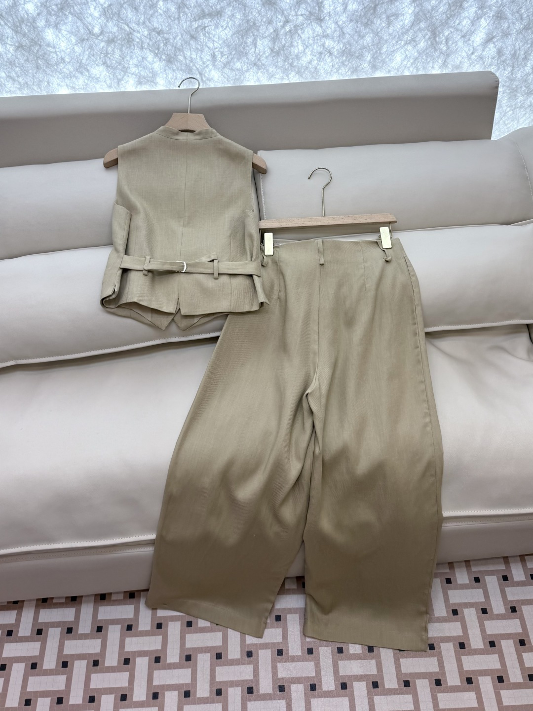 XZ0120#新款套装🌾劳夫劳伦 超级大爆款 30% 亚麻 70% 天丝 马甲➕长裤 套装 杏色 SML