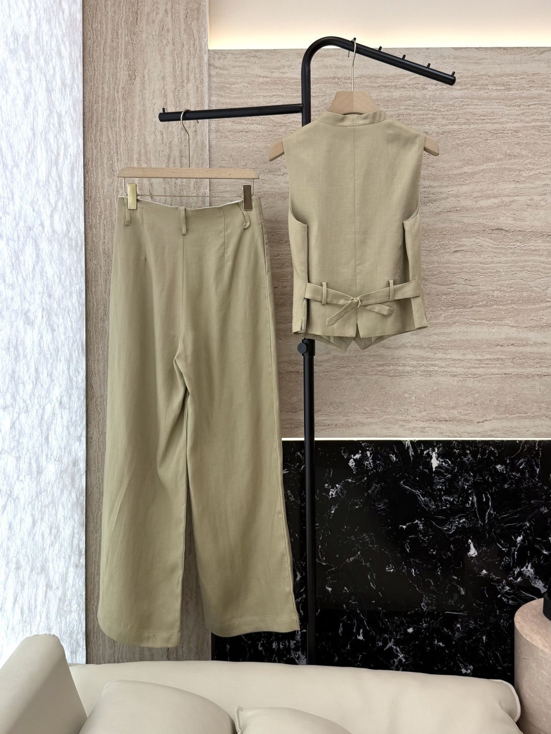XZ0120#新款套装🌾劳夫劳伦 超级大爆款 30% 亚麻 70% 天丝 马甲➕长裤 套装 杏色 SML