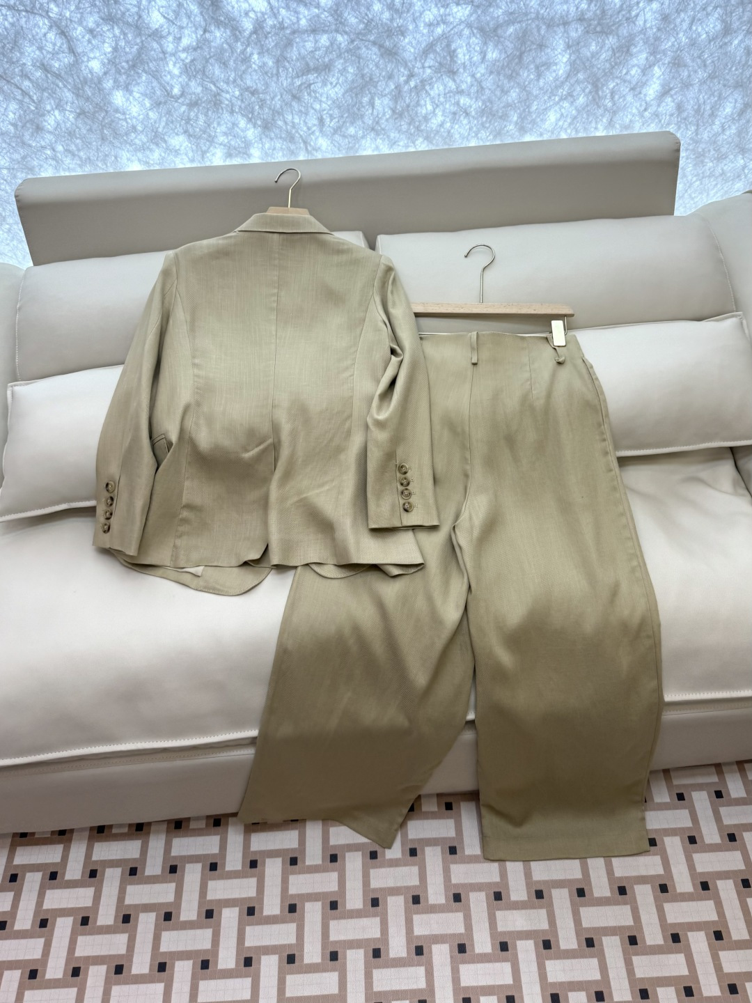 XZ0116#新款套装🌾劳夫劳伦 超级大爆款 30% 亚麻 70% 天丝西装外套➕长裤 套装 杏色 SM