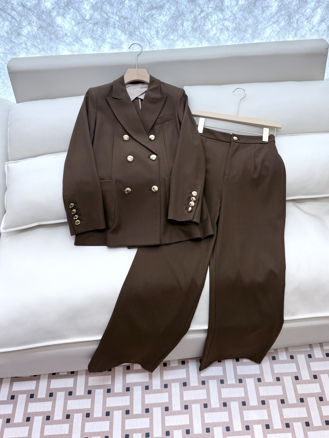 TF074#新款套装🌾Max mara 60%麻 长袖西装外套 ➕长裤 套装 咖色 36/38/40/4