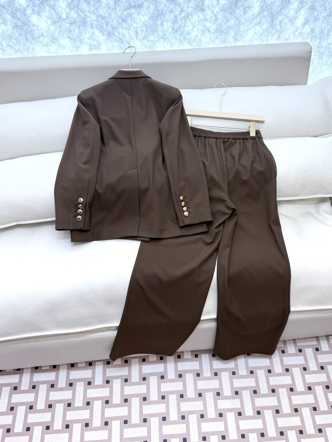 TF074#新款套装🌾Max mara 60%麻 长袖西装外套 ➕长裤 套装 咖色 36/38/40/4