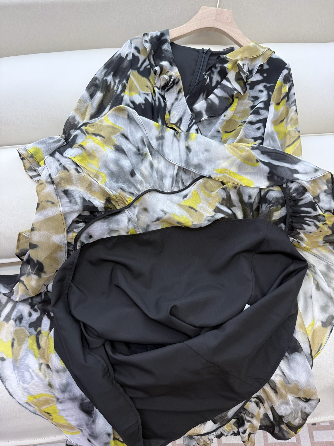 XF045#新款连衣裙💕中袖 水墨印花 收腰 连衣裙 SMLXLXXL