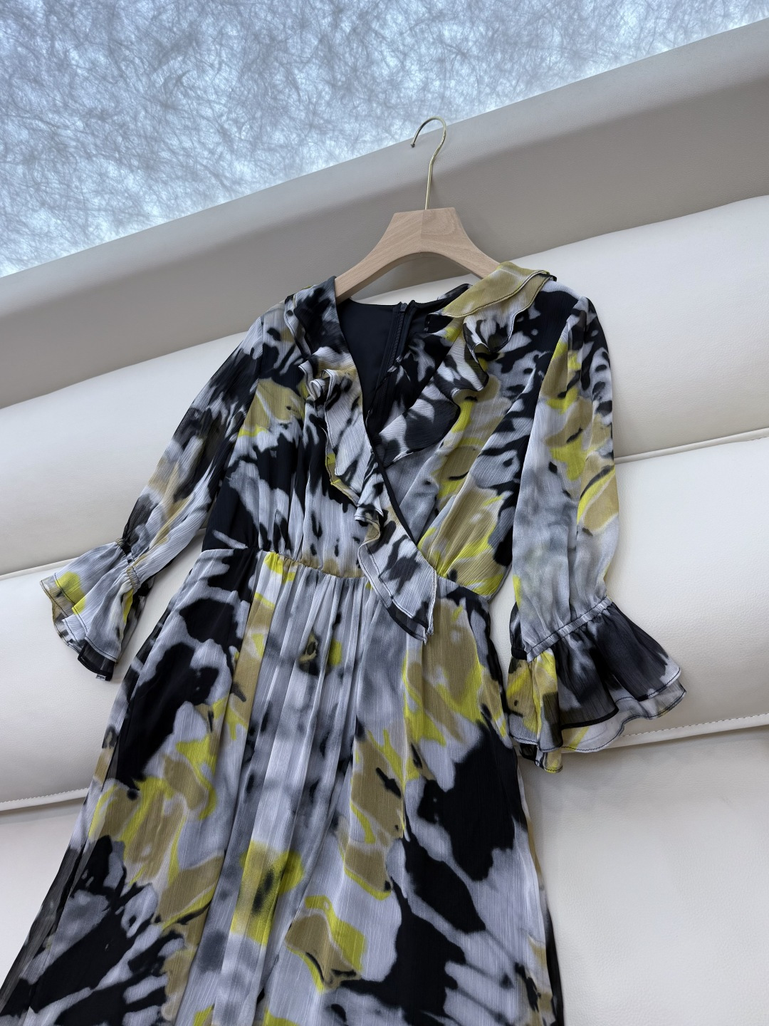 XF045#新款连衣裙💕中袖 水墨印花 收腰 连衣裙 SMLXLXXL