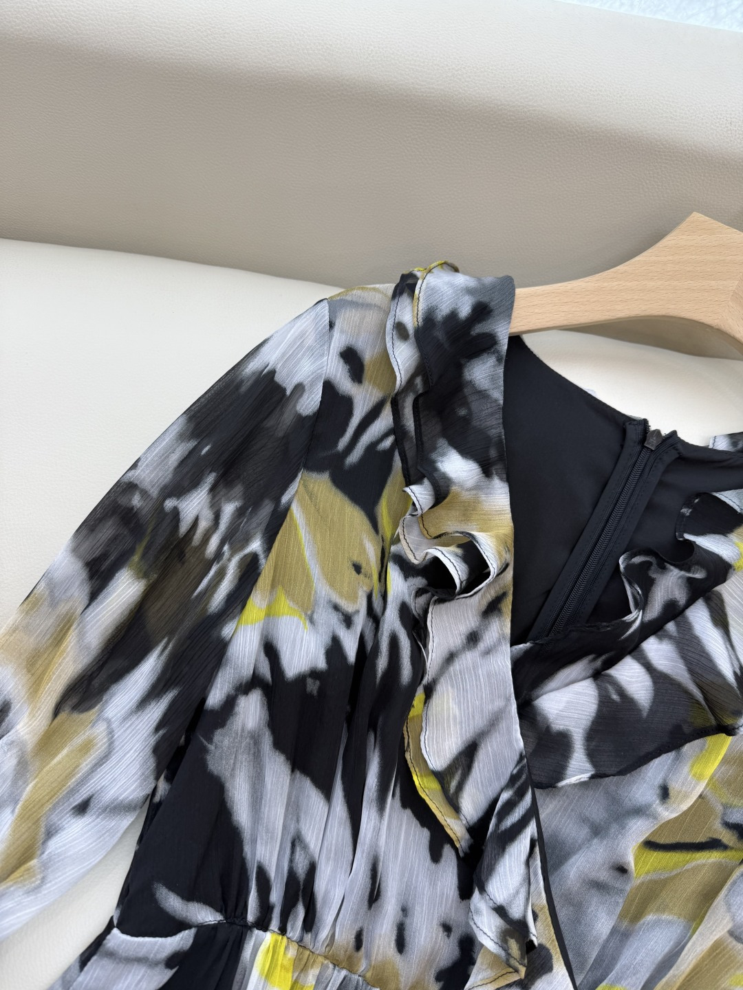 XF045#新款连衣裙💕中袖 水墨印花 收腰 连衣裙 SMLXLXXL