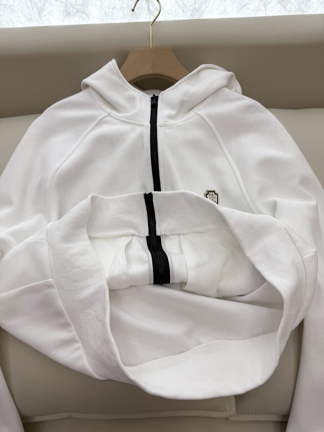 LZ25059#新款套装🌾BC 80%棉 休闲风 长袖带帽外套➕长裤套装 深灰色 白色 SML