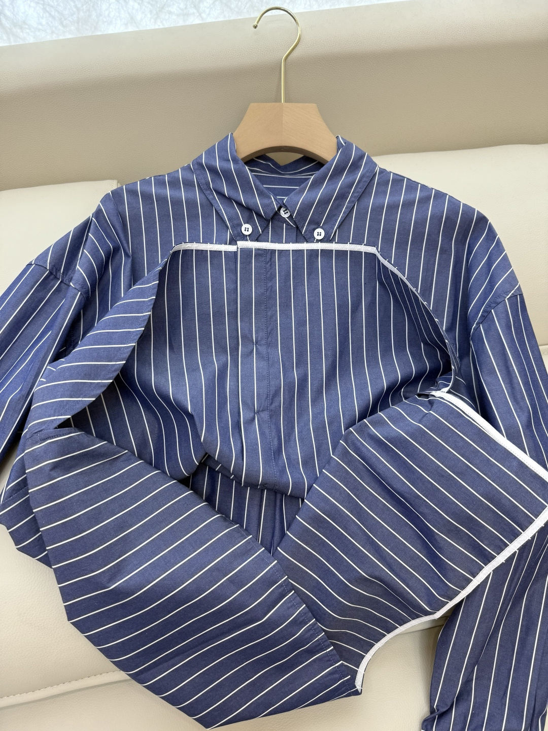 LZ25057#新款衬衫💕BC 新款 秋装 条纹印花 100% 棉 长袖衬衫 SML